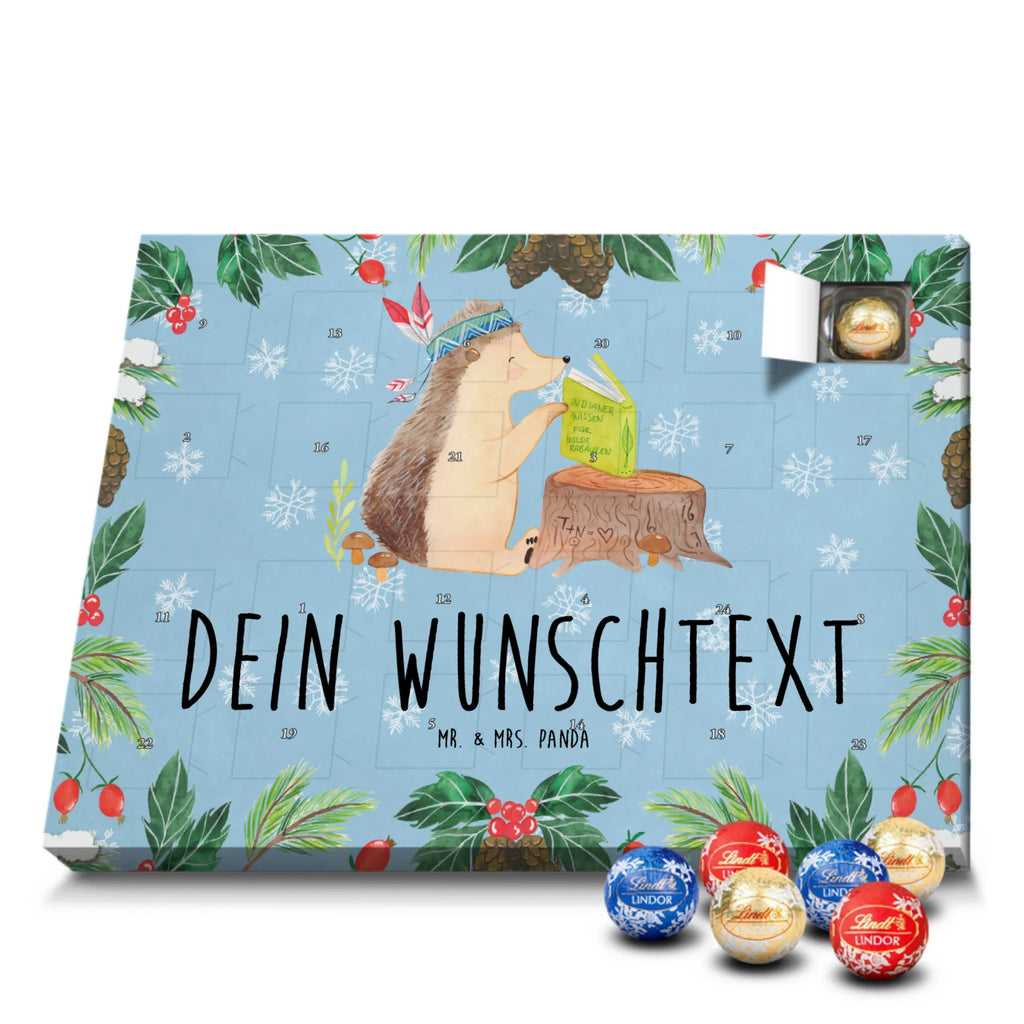 Personalisierter Kugel Markenschokolade Adventskalender Igel Federschmuck Personalisierter Kugel Markenschokolade Adventskalender, Waldtiere, Tiere, Igel, Indianer, Abenteuer, Lagerfeuer, Camping