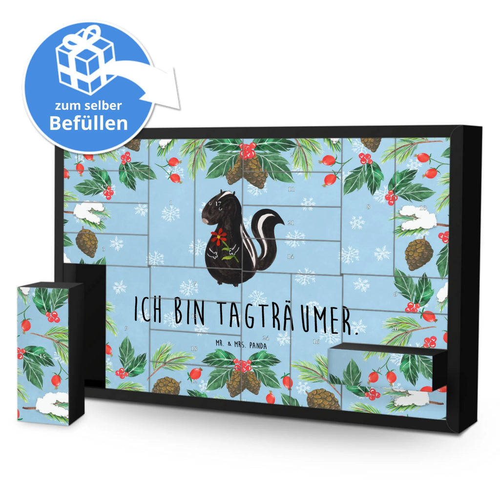 Befüllbarer Adventskalender Stinktier Blume Befüllbarer Adventskalender, Adventskalender zum selbst befüllen, Stinktier, Skunk, Wildtier, Raubtier, Stinker, Stinki, Tagträumer, verträumt, Dreams, Träume