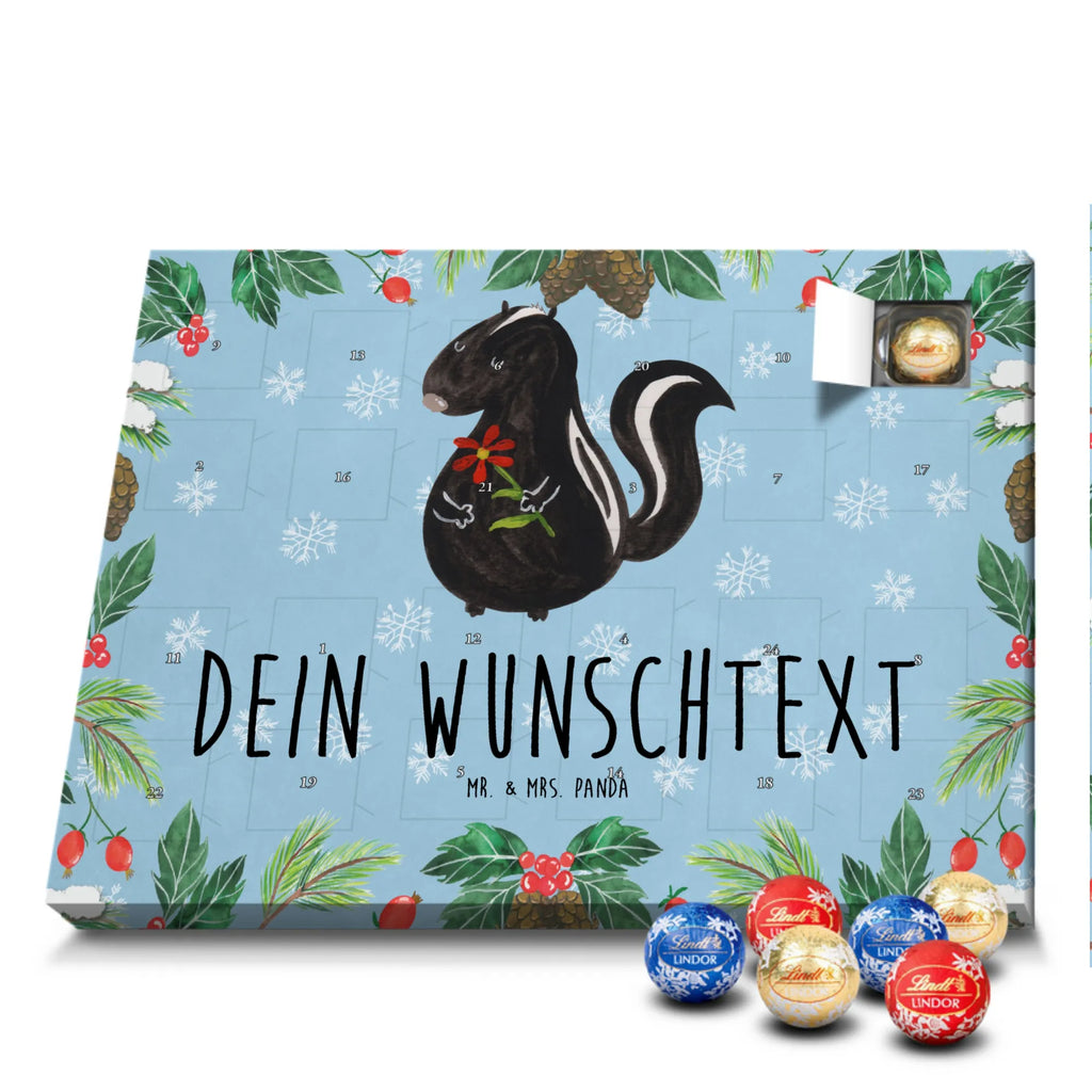 Personalisierter Kugel Markenschokolade Adventskalender Stinktier Blume Personalisierter Kugel Markenschokolade Adventskalender, Stinktier, Skunk, Wildtier, Raubtier, Stinker, Stinki, Tagträumer, verträumt, Dreams, Träume