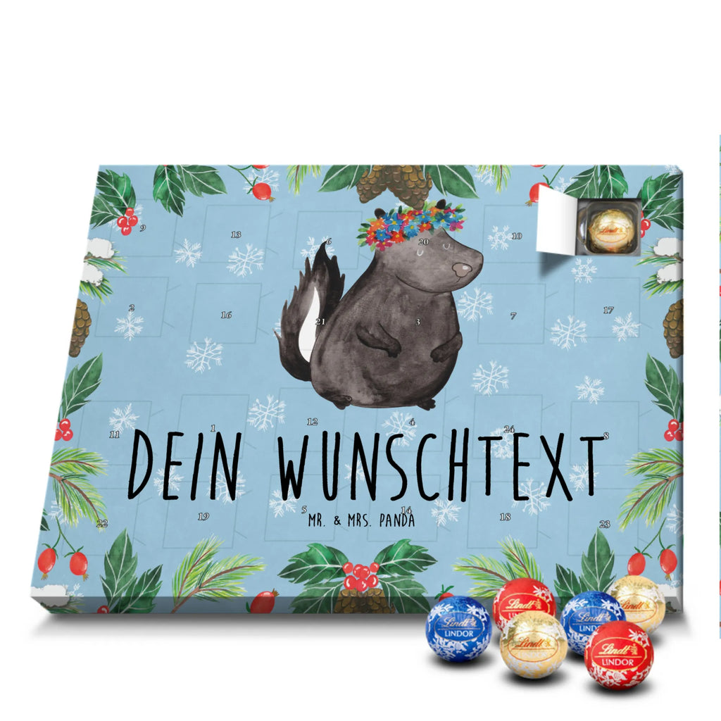 Personalisierter Kugel Markenschokolade Adventskalender Stinktier Mädchen Personalisierter Kugel Markenschokolade Adventskalender, Stinktier, Skunk, Wildtier, Raubtier, Stinker, Stinki, Yoga, Namaste, Lebe, Liebe, Lache