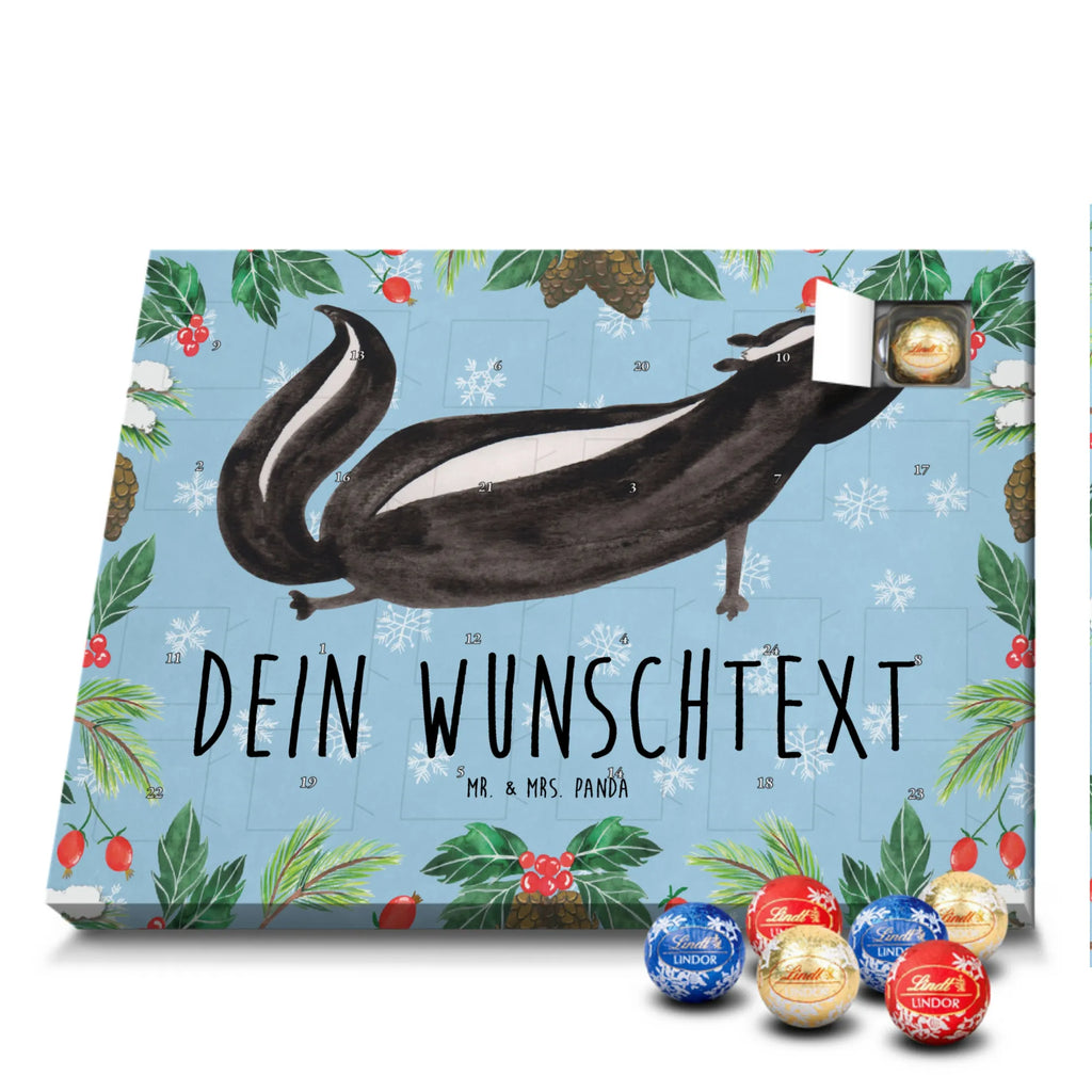 Personalisierter Kugel Markenschokolade Adventskalender Stinktier Yoga Personalisierter Kugel Markenschokolade Adventskalender, Stinktier, Skunk, Wildtier, Raubtier, Stinker, Stinki, Yoga, Namaste, Lebe, Liebe, Lache