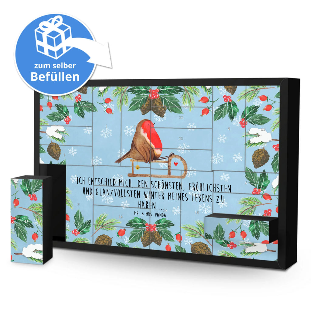 Befüllbarer Adventskalender Rotkehlchen Schlitten Befüllbarer Adventskalender, Adventskalender zum selbst befüllen, Winter, Weihnachten, Weihnachtsdeko, Nikolaus, Advent, Heiligabend, Wintermotiv, Schlitten, Vogel