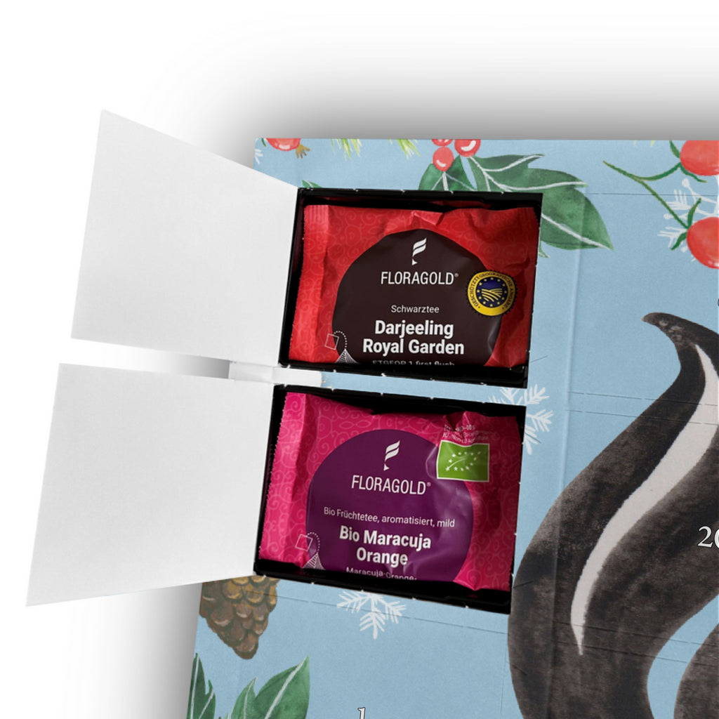 Tee Adventskalender Stinktier Yoga Adventskalender, Kerzen Adventskalender, Duftkerzen Adventskalender, Stinktier, Skunk, Wildtier, Raubtier, Stinker, Stinki, Yoga, Namaste, Lebe, Liebe, Lache