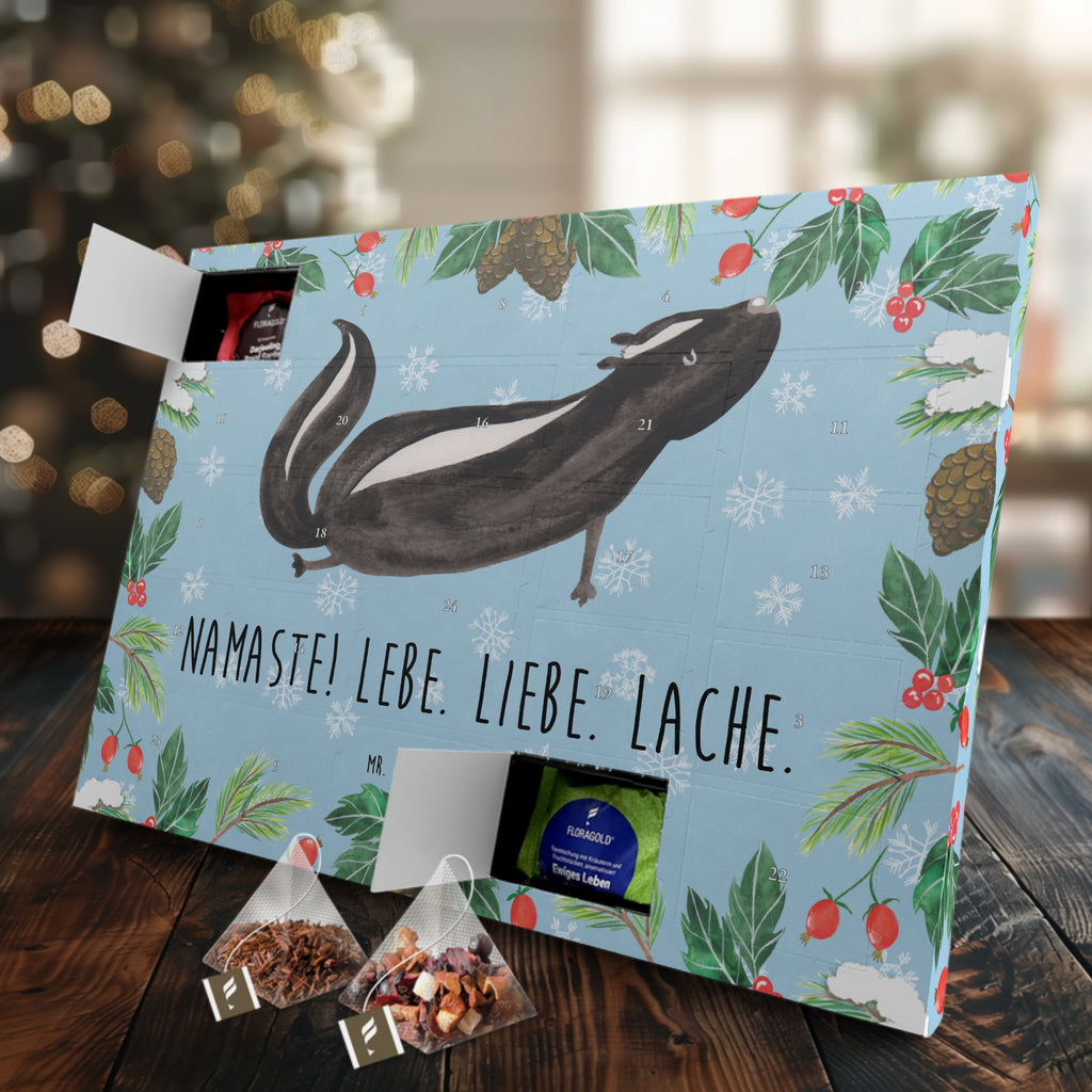 Tee Adventskalender Stinktier Yoga Adventskalender, Kerzen Adventskalender, Duftkerzen Adventskalender, Stinktier, Skunk, Wildtier, Raubtier, Stinker, Stinki, Yoga, Namaste, Lebe, Liebe, Lache