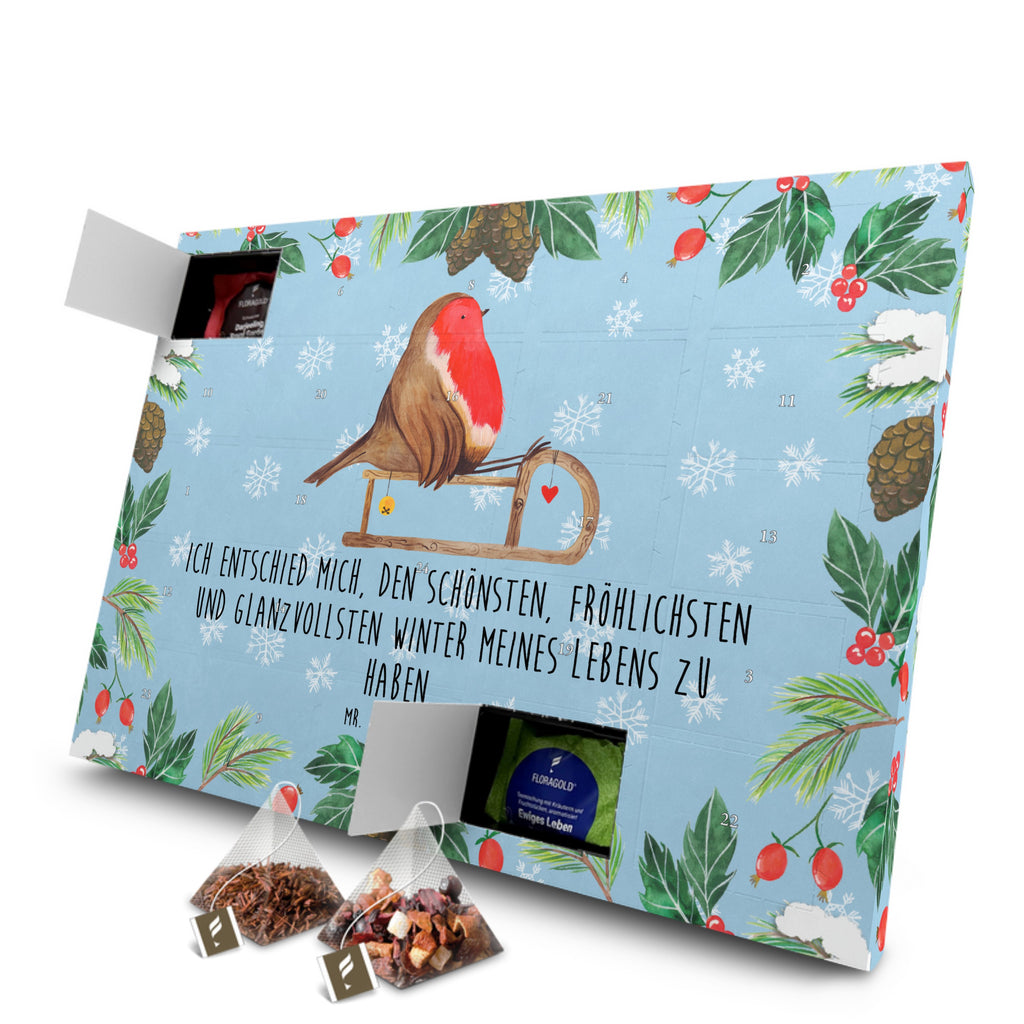 Tee Adventskalender Rotkehlchen Schlitten Adventskalender, Kerzen Adventskalender, Duftkerzen Adventskalender, Winter, Weihnachten, Weihnachtsdeko, Nikolaus, Advent, Heiligabend, Wintermotiv, Schlitten, Vogel