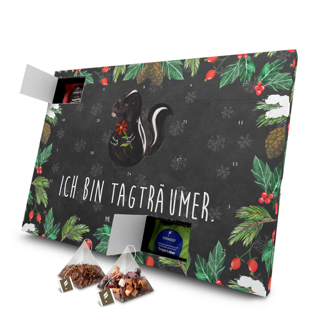 Tee Adventskalender Stinktier Blume Adventskalender, Kerzen Adventskalender, Duftkerzen Adventskalender, Stinktier, Skunk, Wildtier, Raubtier, Stinker, Stinki, Tagträumer, verträumt, Dreams, Träume