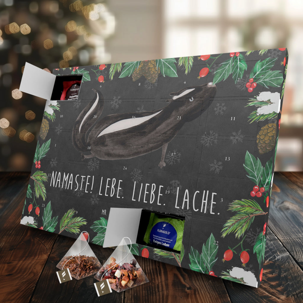 Tee Adventskalender Stinktier Yoga Adventskalender, Kerzen Adventskalender, Duftkerzen Adventskalender, Stinktier, Skunk, Wildtier, Raubtier, Stinker, Stinki, Yoga, Namaste, Lebe, Liebe, Lache