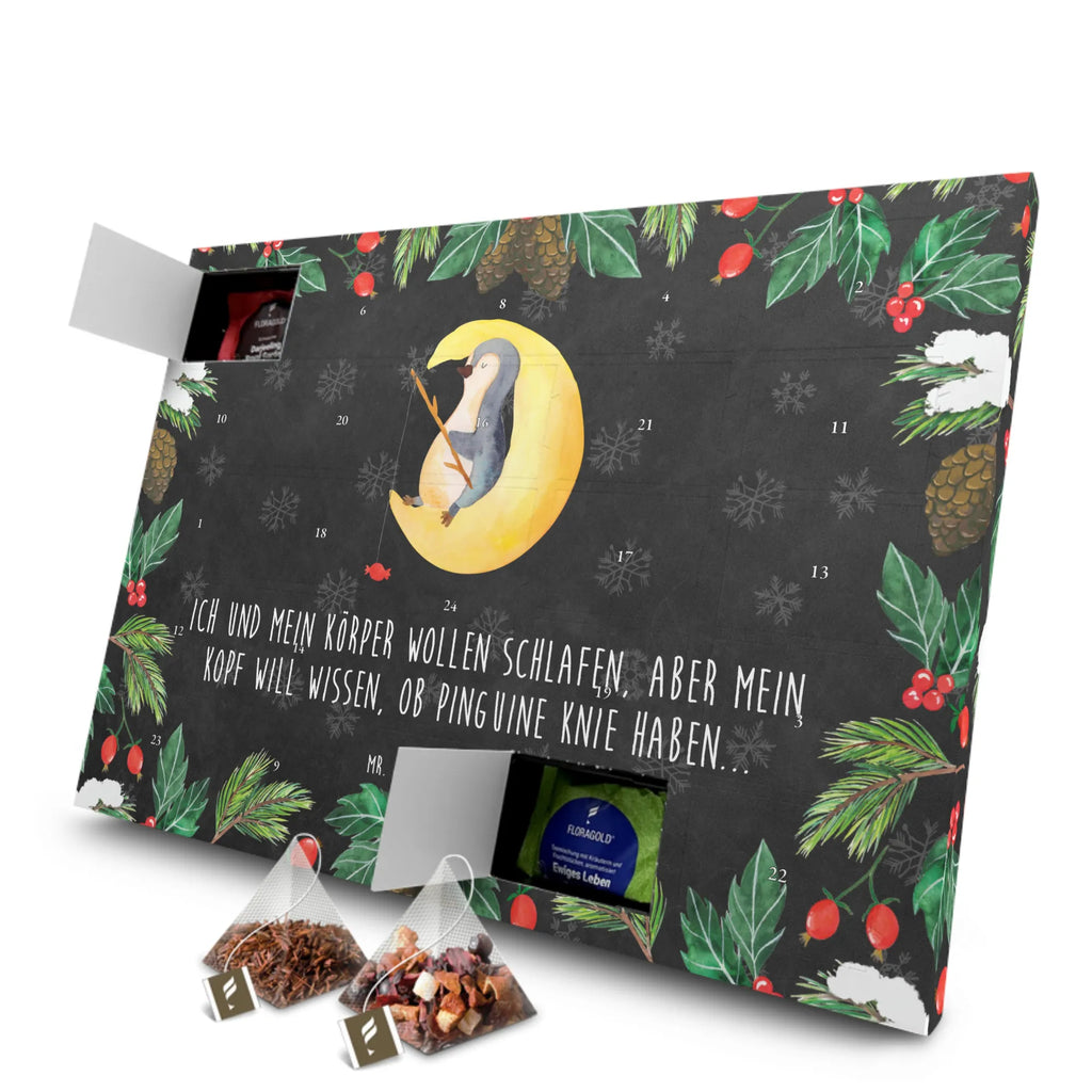 Tee Adventskalender Pinguin Mond Adventskalender, Kerzen Adventskalender, Duftkerzen Adventskalender, Pinguin, Pinguine, Spruch, schlafen, Nachtruhe, Einschlafen, Schlafzimmer, Schlafstörungen, Gästezimmer