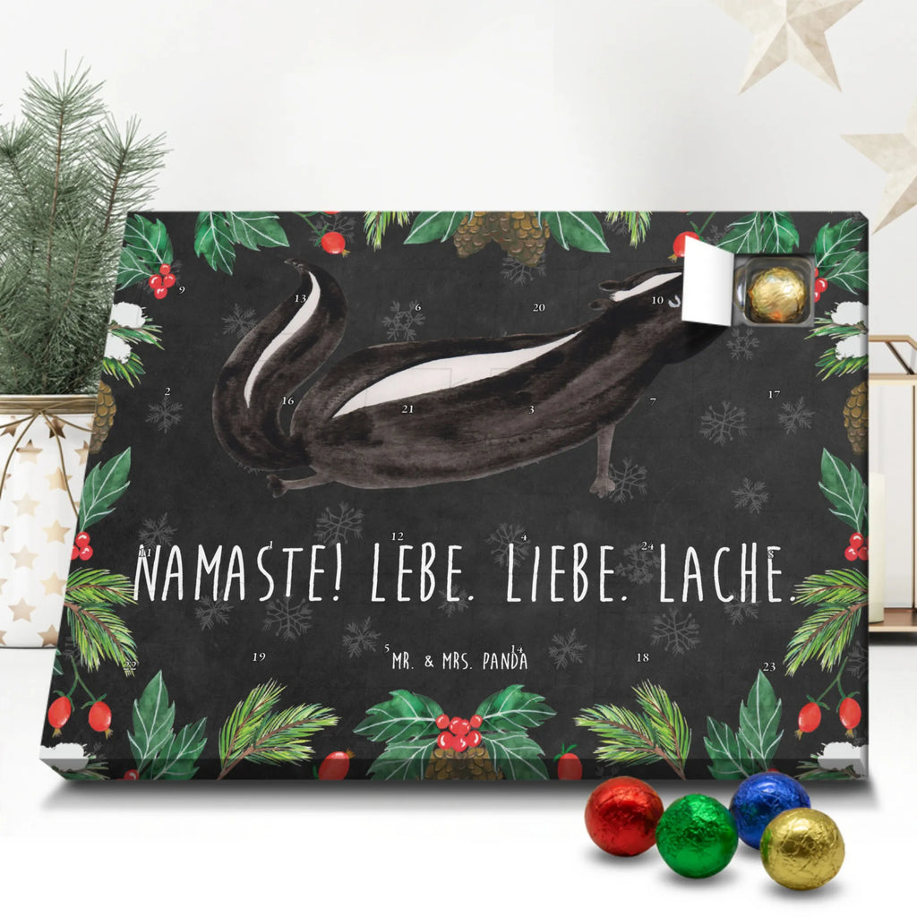 Schoko Adventskalender Stinktier Yoga Adventskalender, Schokoladen Adventskalender, Schoko Adventskalender, Stinktier, Skunk, Wildtier, Raubtier, Stinker, Stinki, Yoga, Namaste, Lebe, Liebe, Lache