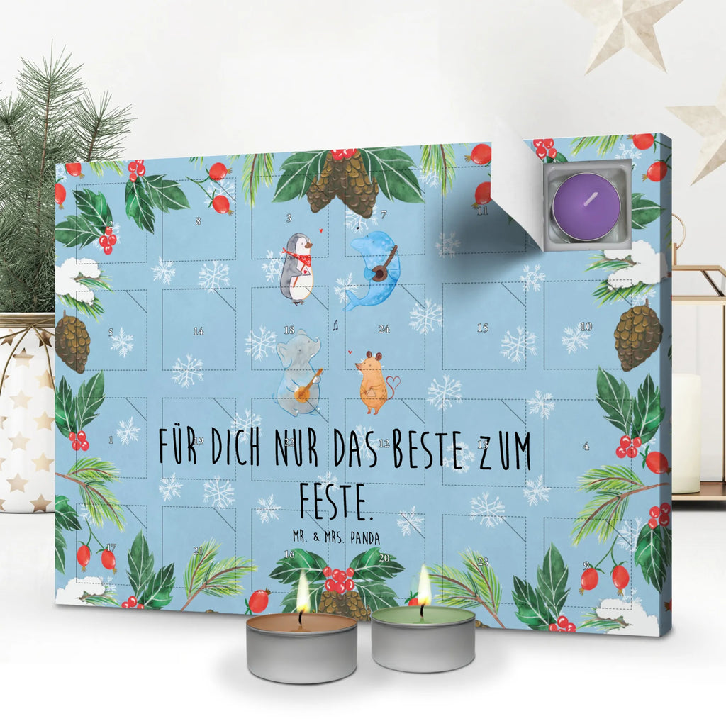 Duftkerzen Adventskalender Big Band Adventskalender, Kerzen Adventskalender, Duftkerzen Adventskalender, Tiermotive, Gute Laune, lustige Sprüche, Tiere, Hund, Pinguin, Maus, Elefant, Delfin, Gitarre, Band, Triangel, Musikanten, Musik