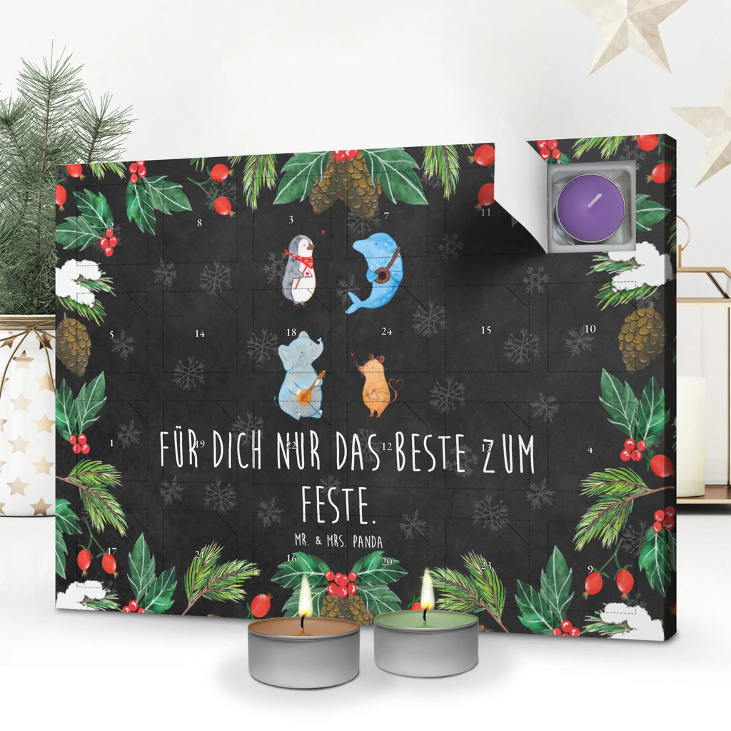 Duftkerzen Adventskalender Big Band Adventskalender, Kerzen Adventskalender, Duftkerzen Adventskalender, Tiermotive, Gute Laune, lustige Sprüche, Tiere, Hund, Pinguin, Maus, Elefant, Delfin, Gitarre, Band, Triangel, Musikanten, Musik