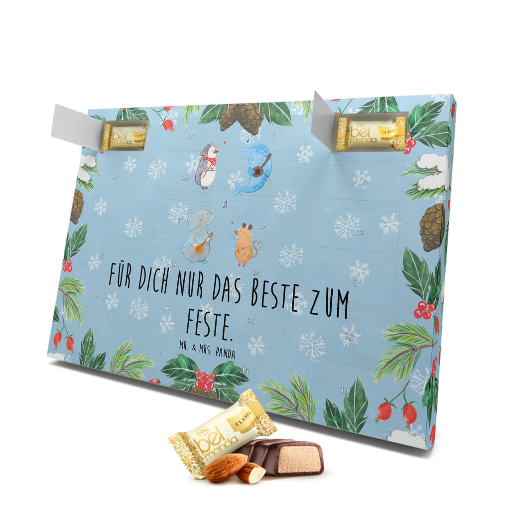 Marzipan Adventskalender Big Band Marzipan Adventskalender, Tiermotive, Gute Laune, lustige Sprüche, Tiere, Hund, Pinguin, Maus, Elefant, Delfin, Gitarre, Band, Triangel, Musikanten, Musik