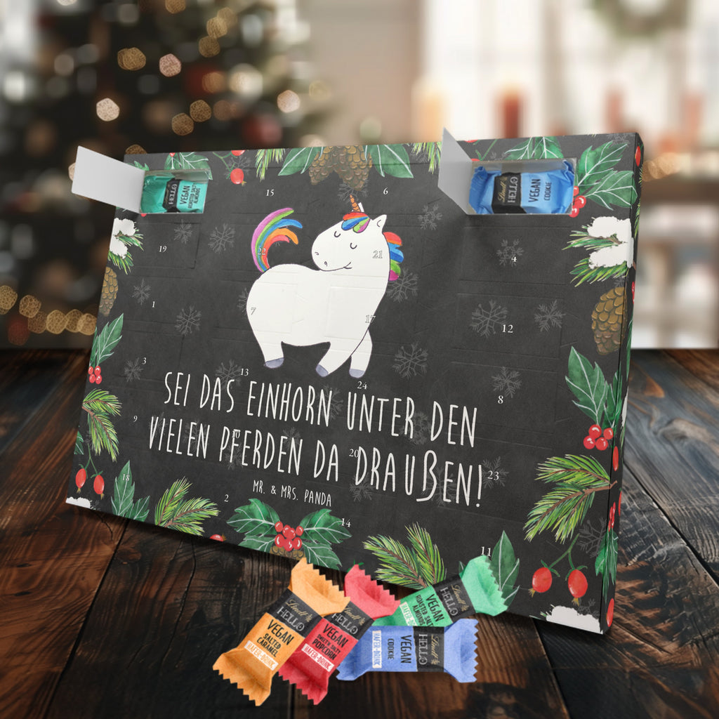 Veganer Adventskalender Einhorn Stolzieren Schokoladen Adventskalender, Einhorn, Einhörner, Einhorn Deko, Pegasus, Unicorn, stolz, anders, bunt, Pferd, Reiter, Reiten, Freundin, Geschenk