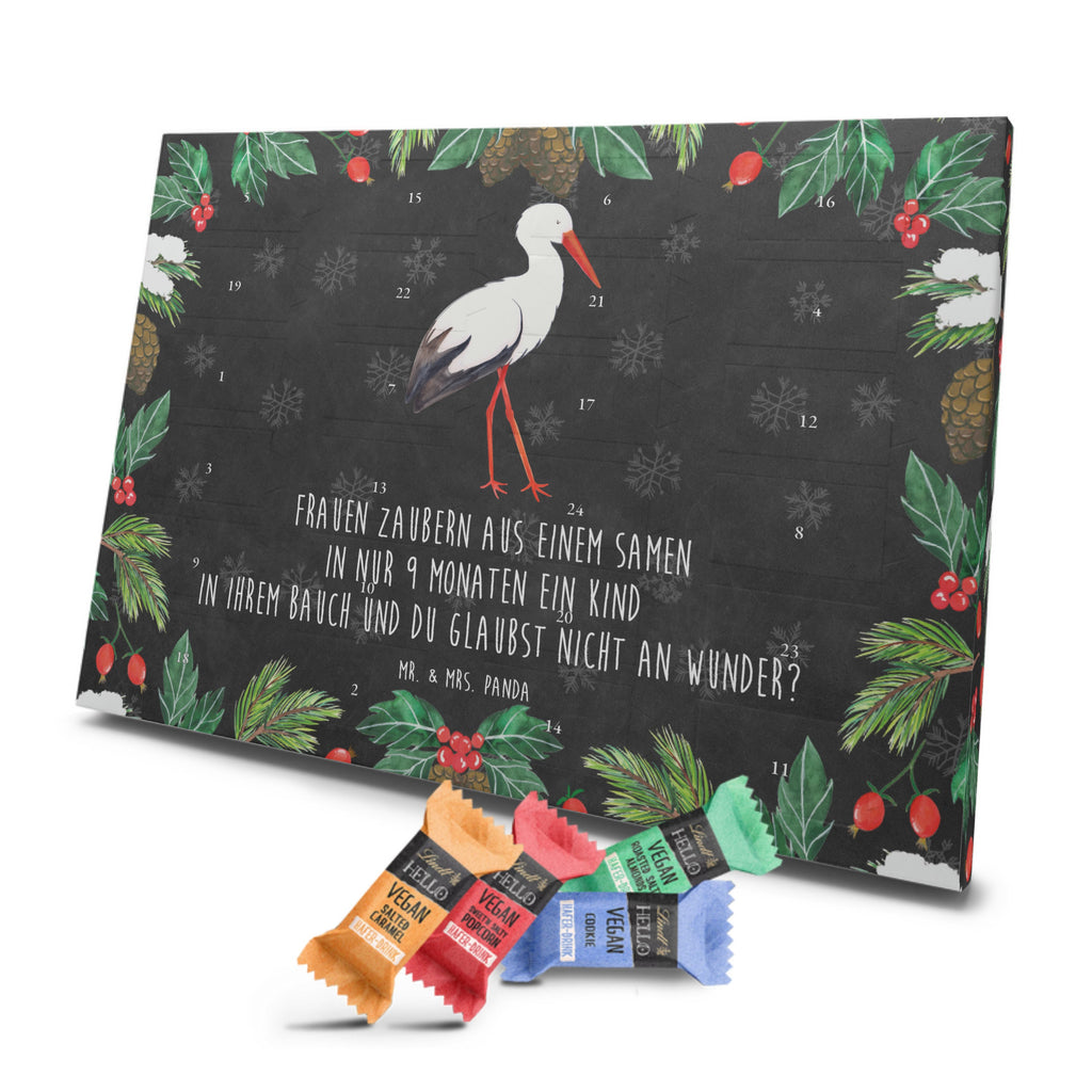 Veganer Adventskalender Storch Schokoladen Adventskalender, Tiermotive, Gute Laune, lustige Sprüche, Tiere, Storch, Störche, Schwangerschaft, Geburt, Mutter, Mütter, Mutter werden, Schwanger, Babybauch, Baby