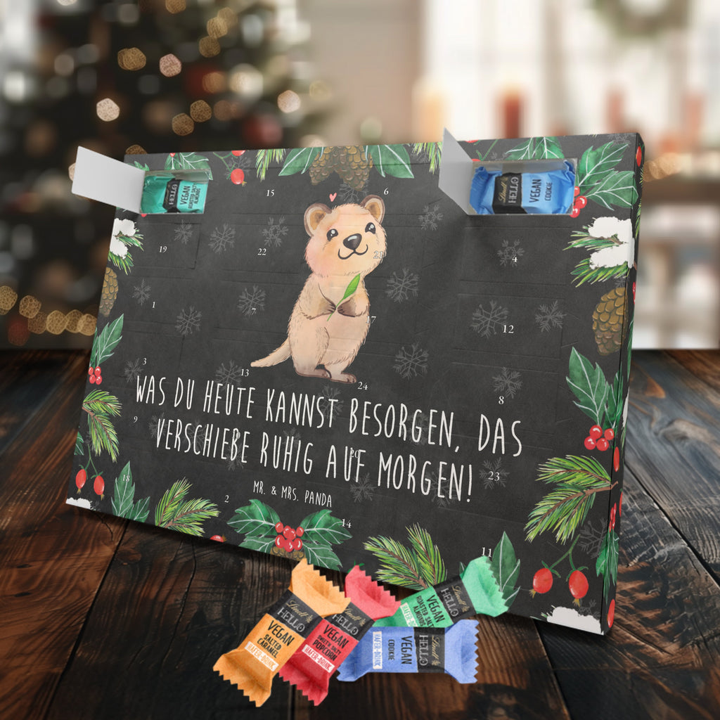 Veganer Adventskalender Quokka Happy Schokoladen Adventskalender, Tiermotive, Gute Laune, lustige Sprüche, Tiere, Quokka, Verschieben, Aufschieberitis, Lustiger Spruch, Niedliches Tier, Dinge erledigen