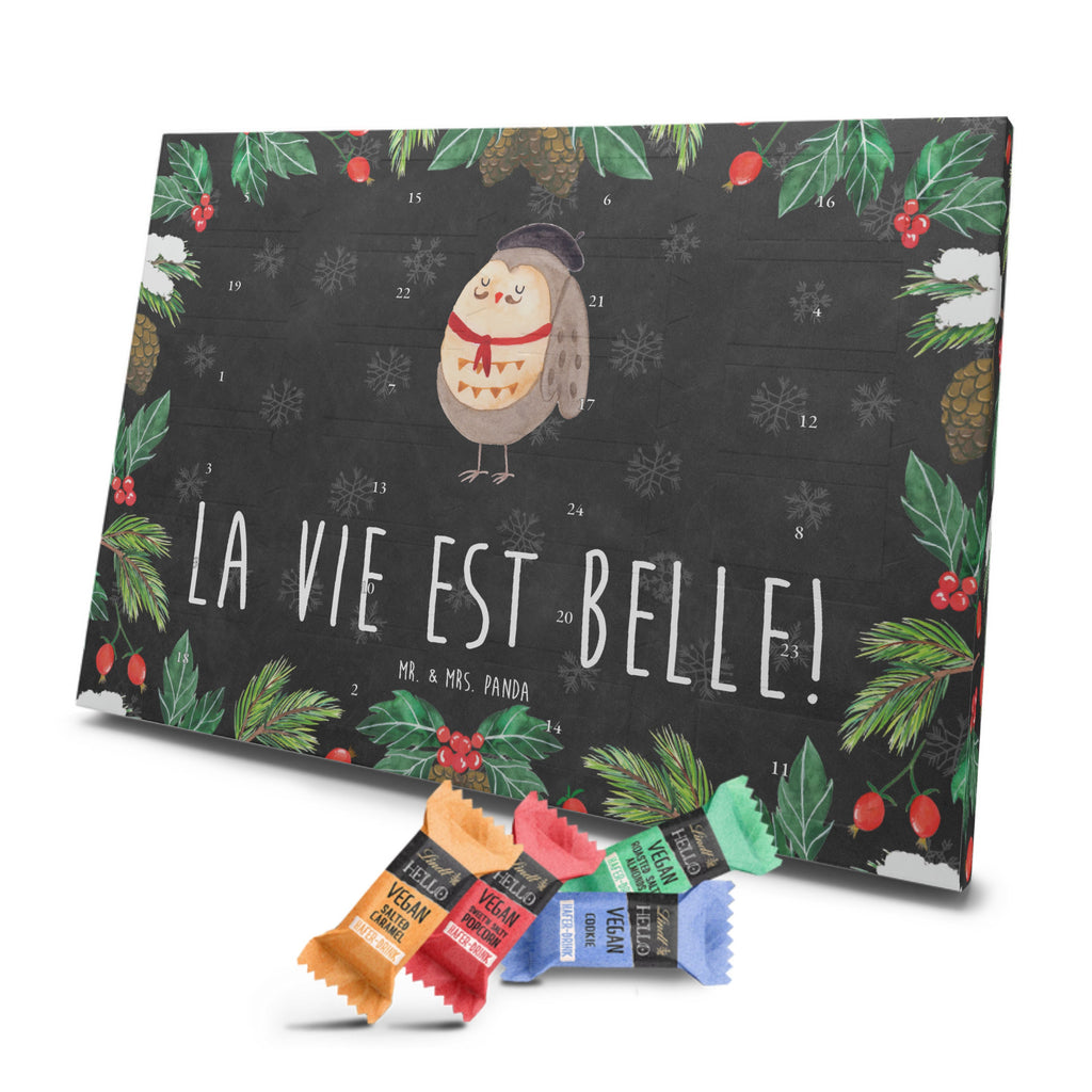 Veganer Adventskalender Eule Frankreich Schokoladen Adventskalender, Eule, Eulen, Eule Deko, Owl, hibou, La vie est belle, das Leben ist schön, Spruch schön, Spruch Französisch, Frankreich