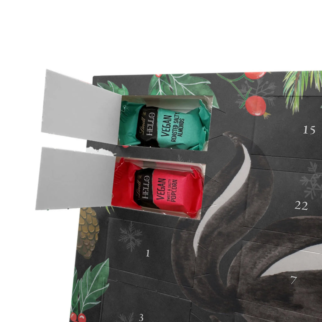 Veganer Adventskalender Stinktier Yoga Schokoladen Adventskalender, Stinktier, Skunk, Wildtier, Raubtier, Stinker, Stinki, Yoga, Namaste, Lebe, Liebe, Lache