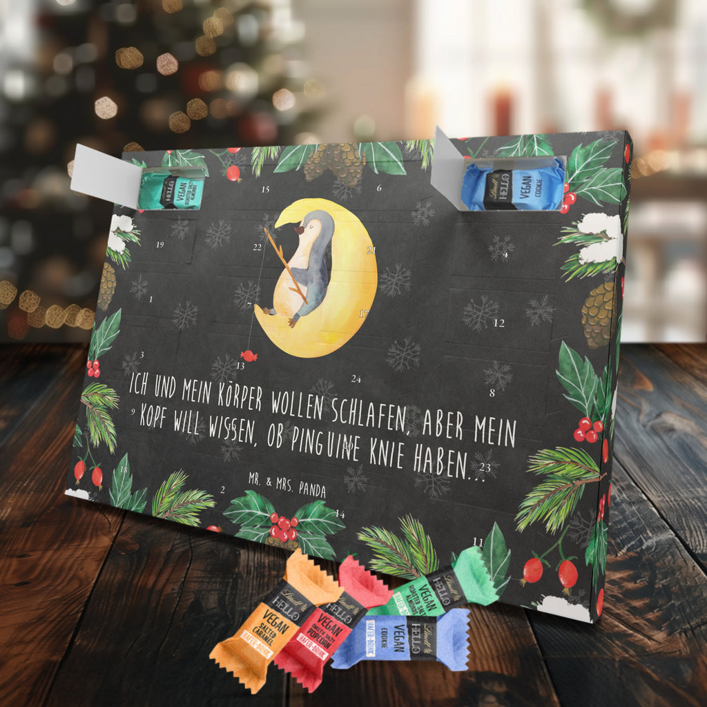 Veganer Adventskalender Pinguin Mond Schokoladen Adventskalender, Pinguin, Pinguine, Spruch, schlafen, Nachtruhe, Einschlafen, Schlafzimmer, Schlafstörungen, Gästezimmer