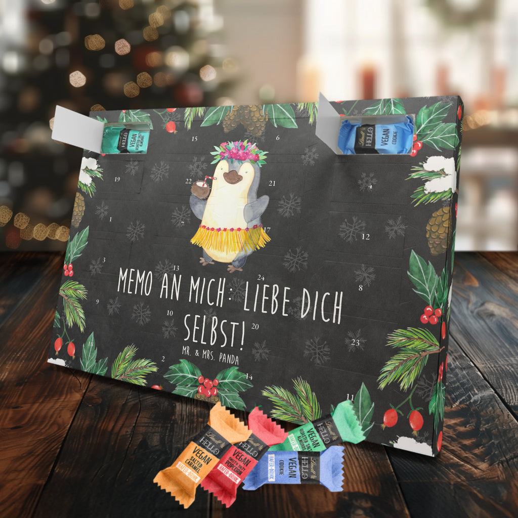 Veganer Adventskalender Pinguin Kokosnuss Schokoladen Adventskalender, Pinguin, Aloha, Hawaii, Urlaub, Kokosnuss, Pinguine