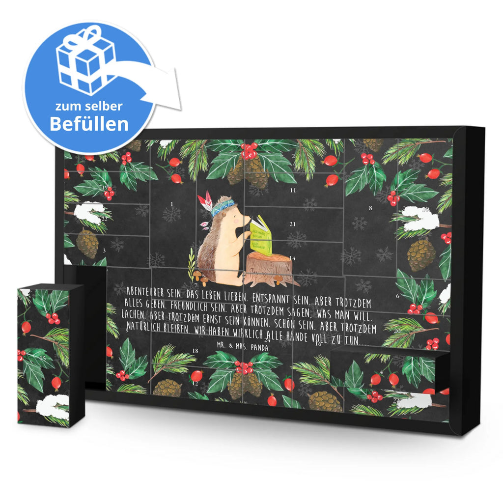 Befüllbarer Adventskalender Igel Federschmuck Befüllbarer Adventskalender, Adventskalender zum selbst befüllen, Waldtiere, Tiere, Igel, Indianer, Abenteuer, Lagerfeuer, Camping