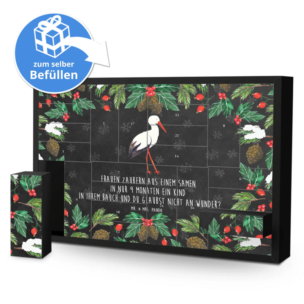 Befüllbarer Adventskalender Storch Befüllbarer Adventskalender, Adventskalender zum selbst befüllen, Tiermotive, Gute Laune, lustige Sprüche, Tiere, Storch, Störche, Schwangerschaft, Geburt, Mutter, Mütter, Mutter werden, Schwanger, Babybauch, Baby