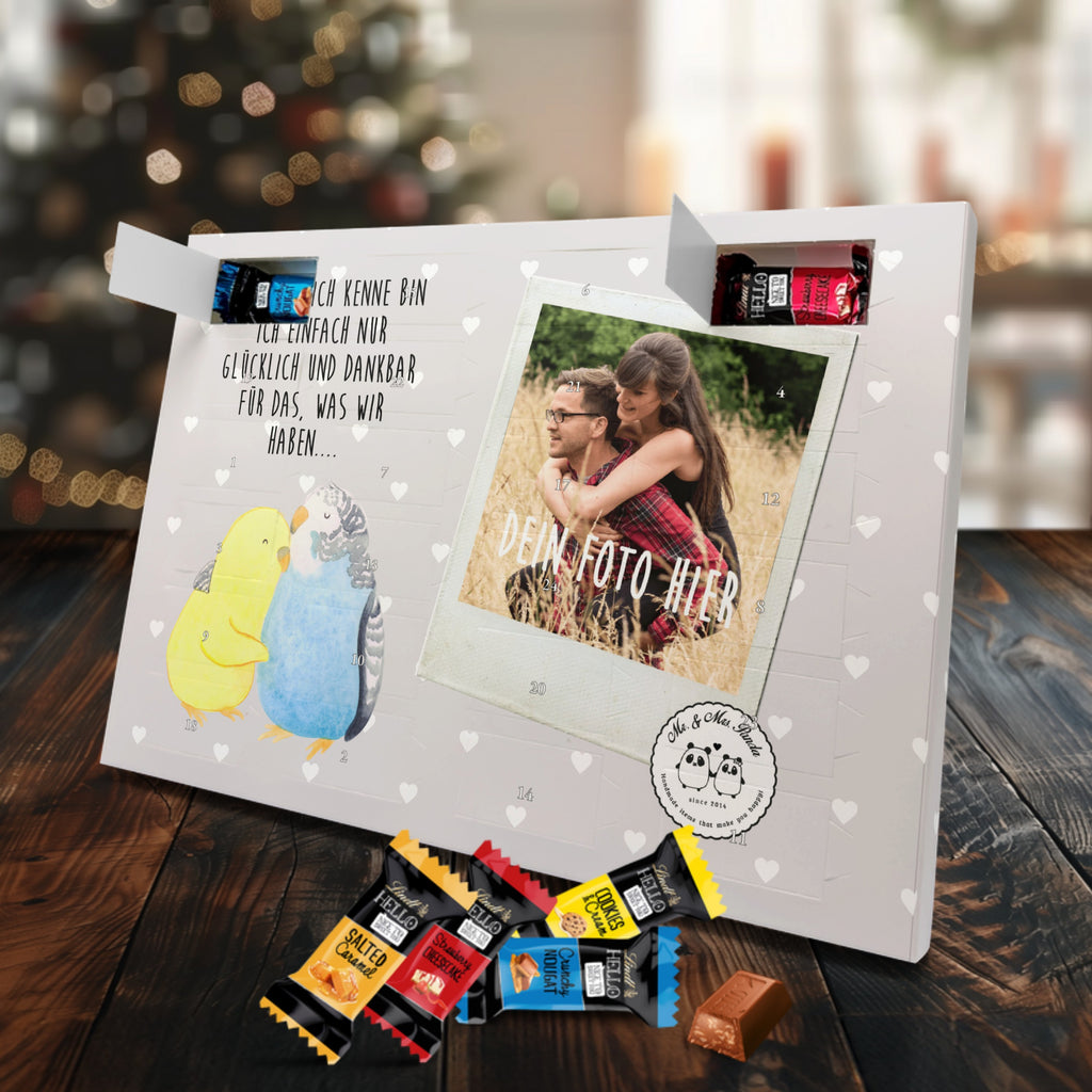 Personalisierter Markenschokolade Foto Adventskalender Wellensittich Liebe Personalisierter Adventskalender, Liebe, Partner, Freund, Freundin, Ehemann, Ehefrau, Heiraten, Verlobung, Heiratsantrag, Liebesgeschenk, Jahrestag, Hocheitstag, Vögel, Wellensittich, Nähe, Kuscheln, Vertrauen