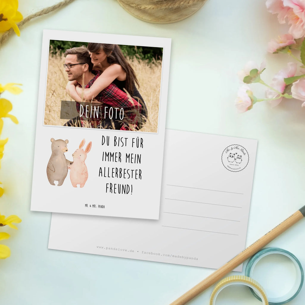 Personalisierte Foto Postkarte Bär und Hase Umarmen Personalisierte Foto Postkarte, Liebe, Partner, Freund, Freundin, Ehemann, Ehefrau, Heiraten, Verlobung, Heiratsantrag, Liebesgeschenk, Jahrestag, Hocheitstag, Freunde, bester Freund, Hase, Bär, Bärchen, best friends