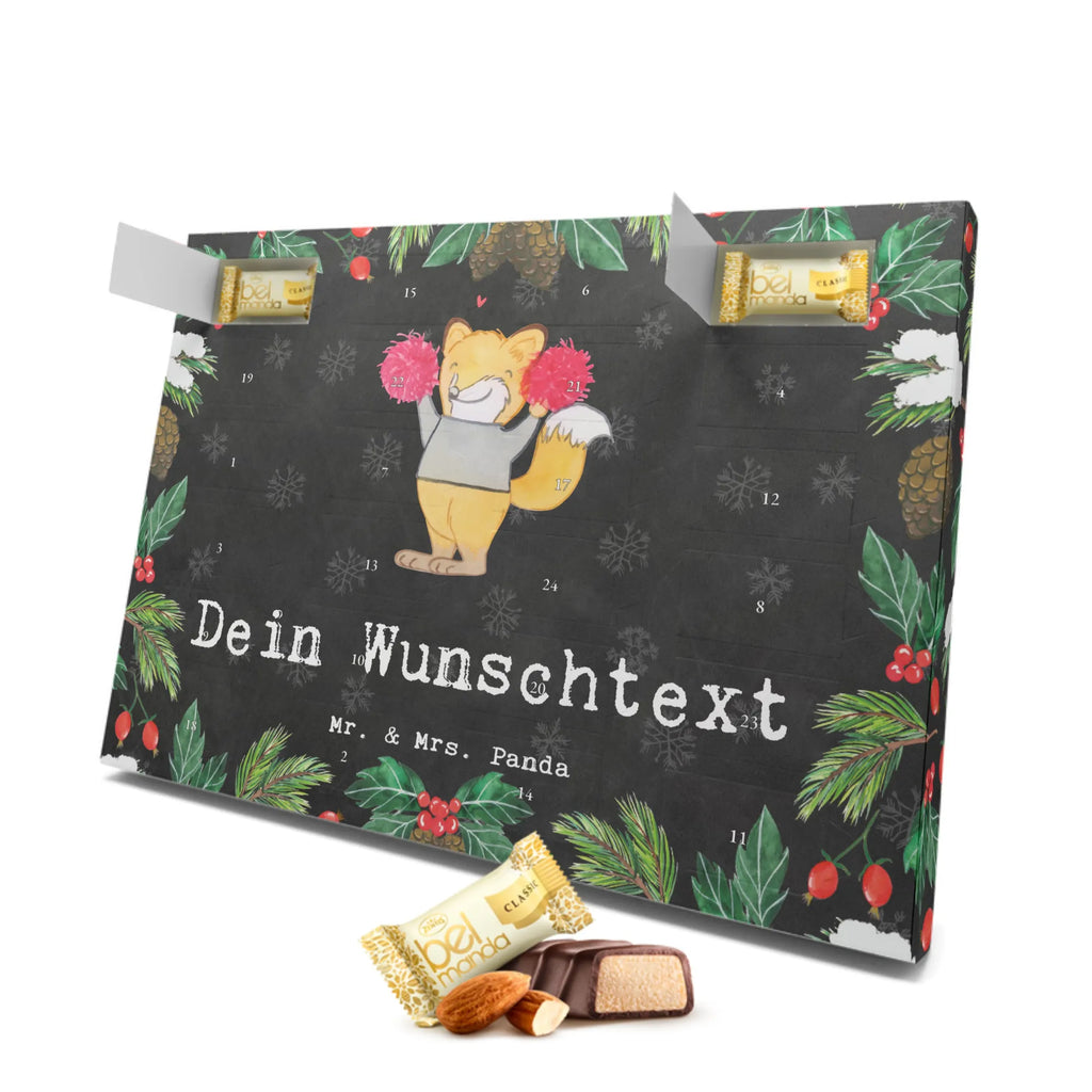 Personalisierter Marzipan Adventskalender Fuchs Cheerleader Personalisierter Marzipan Adventskalender, Geschenk, Sport, Sportart, Hobby, Schenken, Danke, Dankeschön, Auszeichnung, Gewinn, Sportler, Cheerleader, Cheerleading, Turnen, Turn Club, Turniere