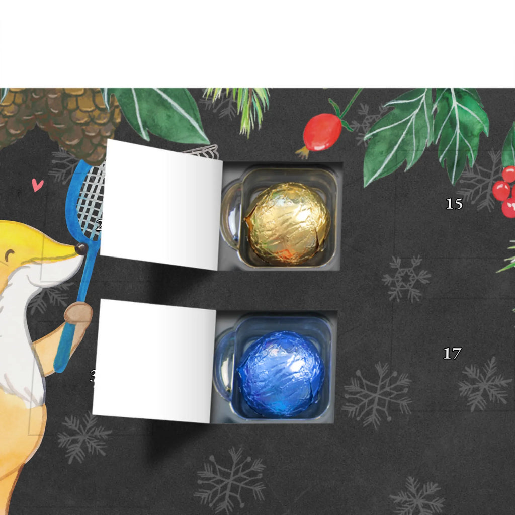 Personalisierter Schoko Adventskalender Fuchs Federball spielen Personalisierter Adventskalender, Adventskalender mit Namen, Geschenk, Sport, Sportart, Hobby, Schenken, Danke, Dankeschön, Auszeichnung, Gewinn, Sportler, Federball spielen, Badminton