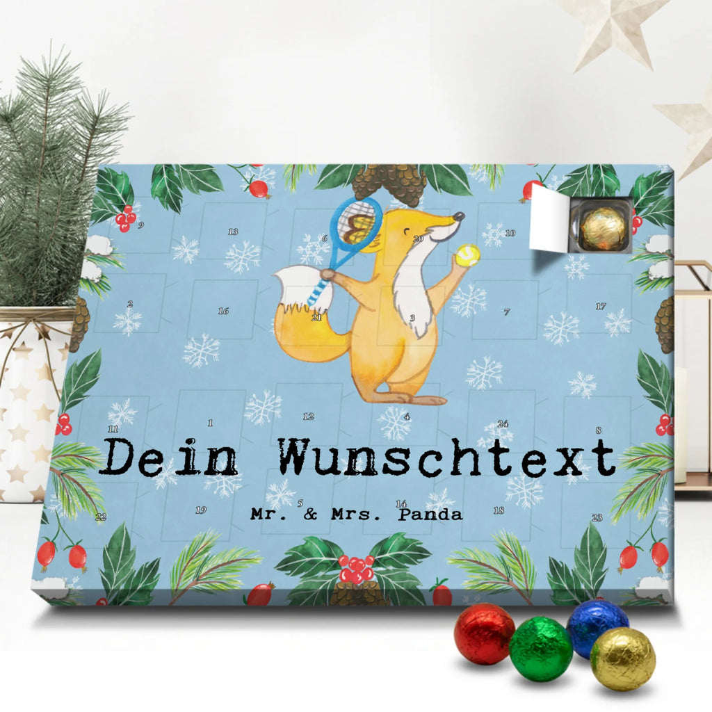 Personalisierter Schoko Adventskalender Fuchs Tennis spielen Personalisierter Adventskalender, Adventskalender mit Namen, Geschenk, Sport, Sportart, Hobby, Schenken, Danke, Dankeschön, Auszeichnung, Gewinn, Sportler, Tennis spielen, Tennisclub, Tennisverein, Tennis Turnier, Ballsportart