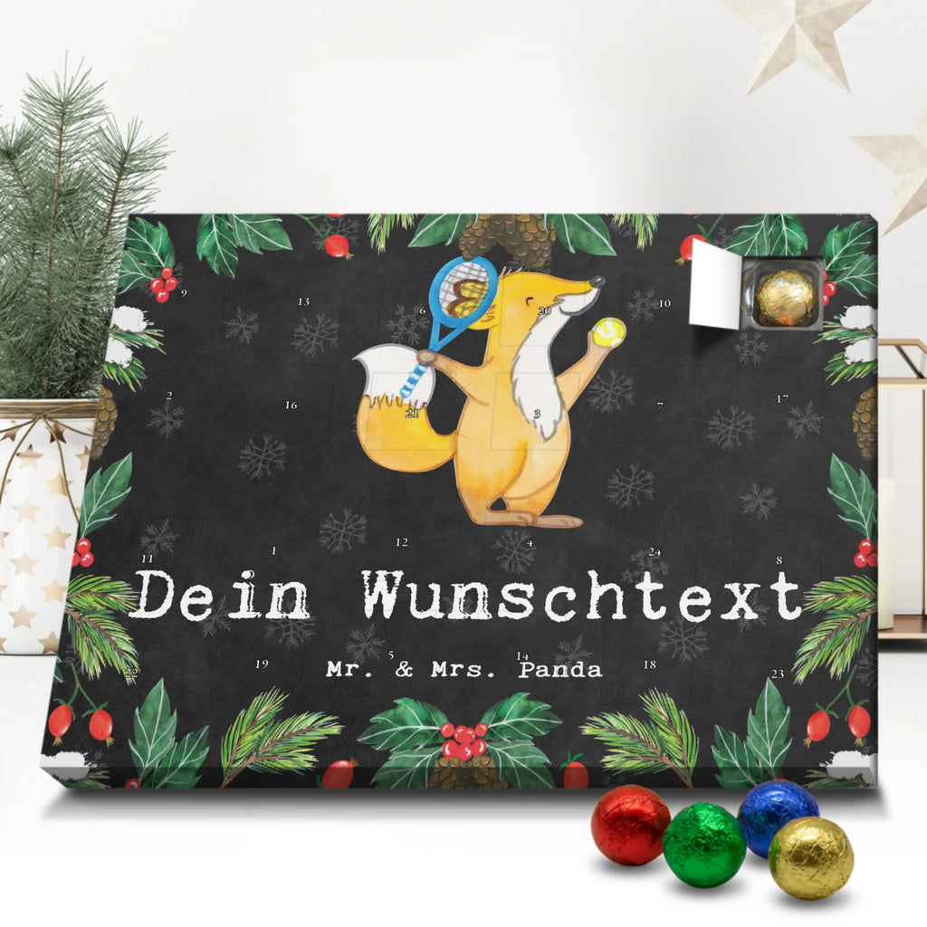 Personalisierter Schoko Adventskalender Fuchs Tennis spielen Personalisierter Adventskalender, Adventskalender mit Namen, Geschenk, Sport, Sportart, Hobby, Schenken, Danke, Dankeschön, Auszeichnung, Gewinn, Sportler, Tennis spielen, Tennisclub, Tennisverein, Tennis Turnier, Ballsportart