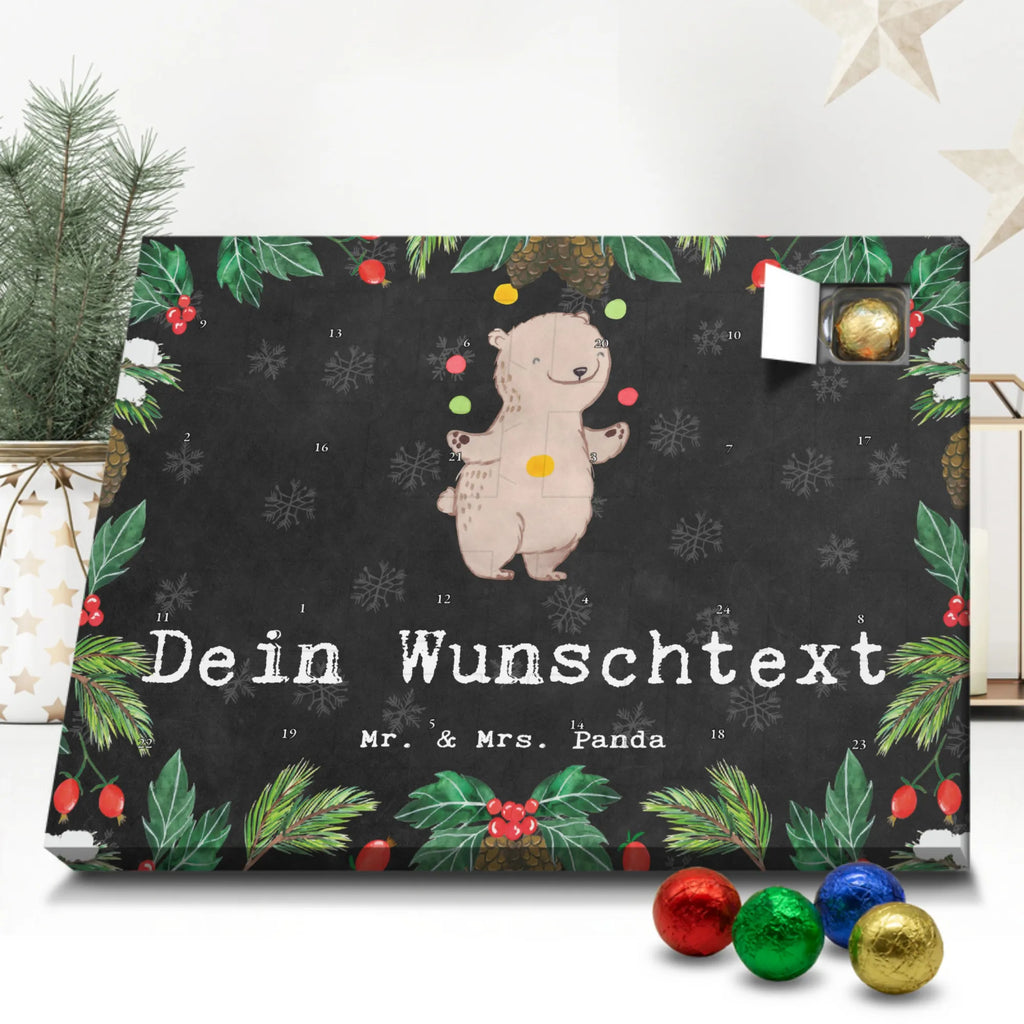 Personalisierter Schoko Adventskalender Bär Jonglieren Personalisierter Adventskalender, Adventskalender mit Namen, Geschenk, Sport, Sportart, Hobby, Schenken, Danke, Dankeschön, Auszeichnung, Gewinn, Sportler, Jonglieren, Jongleur, Zirkus, Artistik