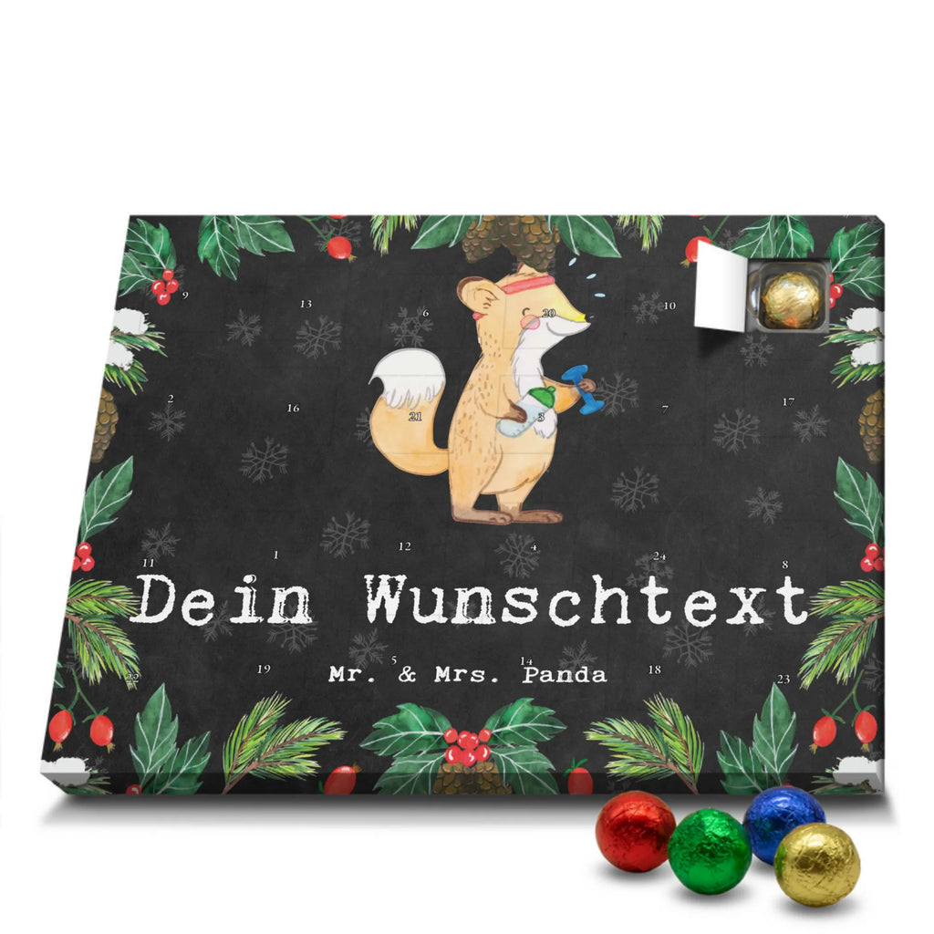 Personalisierter Schoko Adventskalender Fuchs Fitness Personalisierter Adventskalender, Adventskalender mit Namen, Geschenk, Sport, Sportart, Hobby, Schenken, Danke, Dankeschön, Auszeichnung, Gewinn, Sportler, Fitness, Sport treiben, Fitnessstudio, Sportclub, Kraftsport