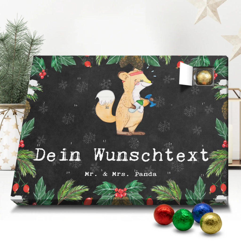 Personalisierter Schoko Adventskalender Fuchs Fitness Personalisierter Adventskalender, Adventskalender mit Namen, Geschenk, Sport, Sportart, Hobby, Schenken, Danke, Dankeschön, Auszeichnung, Gewinn, Sportler, Fitness, Sport treiben, Fitnessstudio, Sportclub, Kraftsport