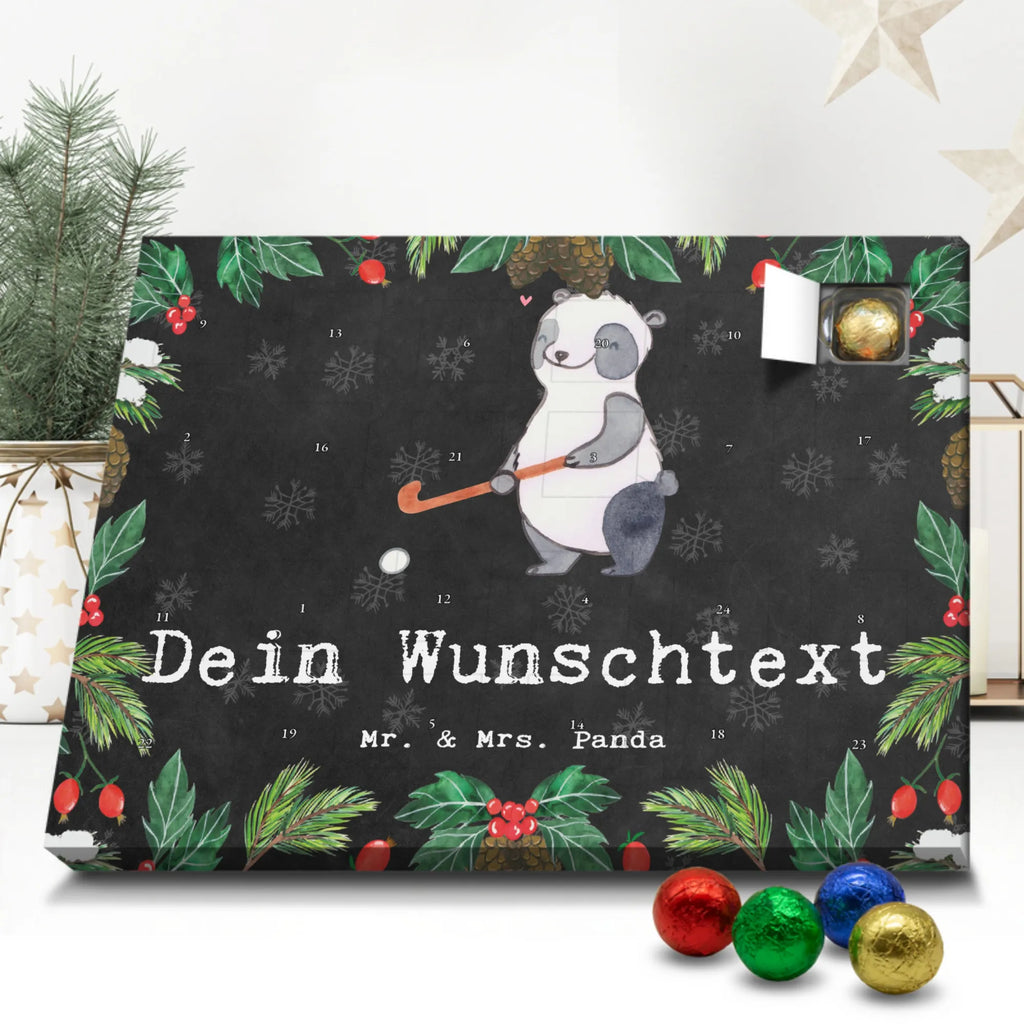 Personalisierter Schoko Adventskalender Panda Hockey spielen Personalisierter Adventskalender, Adventskalender mit Namen, Geschenk, Sport, Sportart, Hobby, Schenken, Danke, Dankeschön, Auszeichnung, Gewinn, Sportler, Hockey spielen, Feldhockey, Hockeyschläger, Hockey Verein