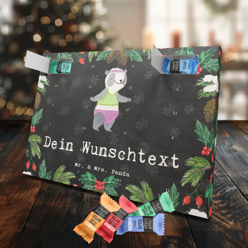 Personalisierter veganer Adventskalender Panda Aerobic Personalisierter veganer Adventskalender, Geschenk, Sport, Sportart, Hobby, Schenken, Danke, Dankeschön, Auszeichnung, Gewinn, Sportler, Aerobic, Aerobic Fitness, Fitnessstudio