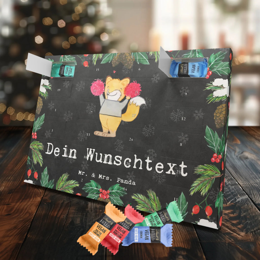 Personalisierter veganer Adventskalender Fuchs Cheerleader Personalisierter veganer Adventskalender, Geschenk, Sport, Sportart, Hobby, Schenken, Danke, Dankeschön, Auszeichnung, Gewinn, Sportler, Cheerleader, Cheerleading, Turnen, Turn Club, Turniere