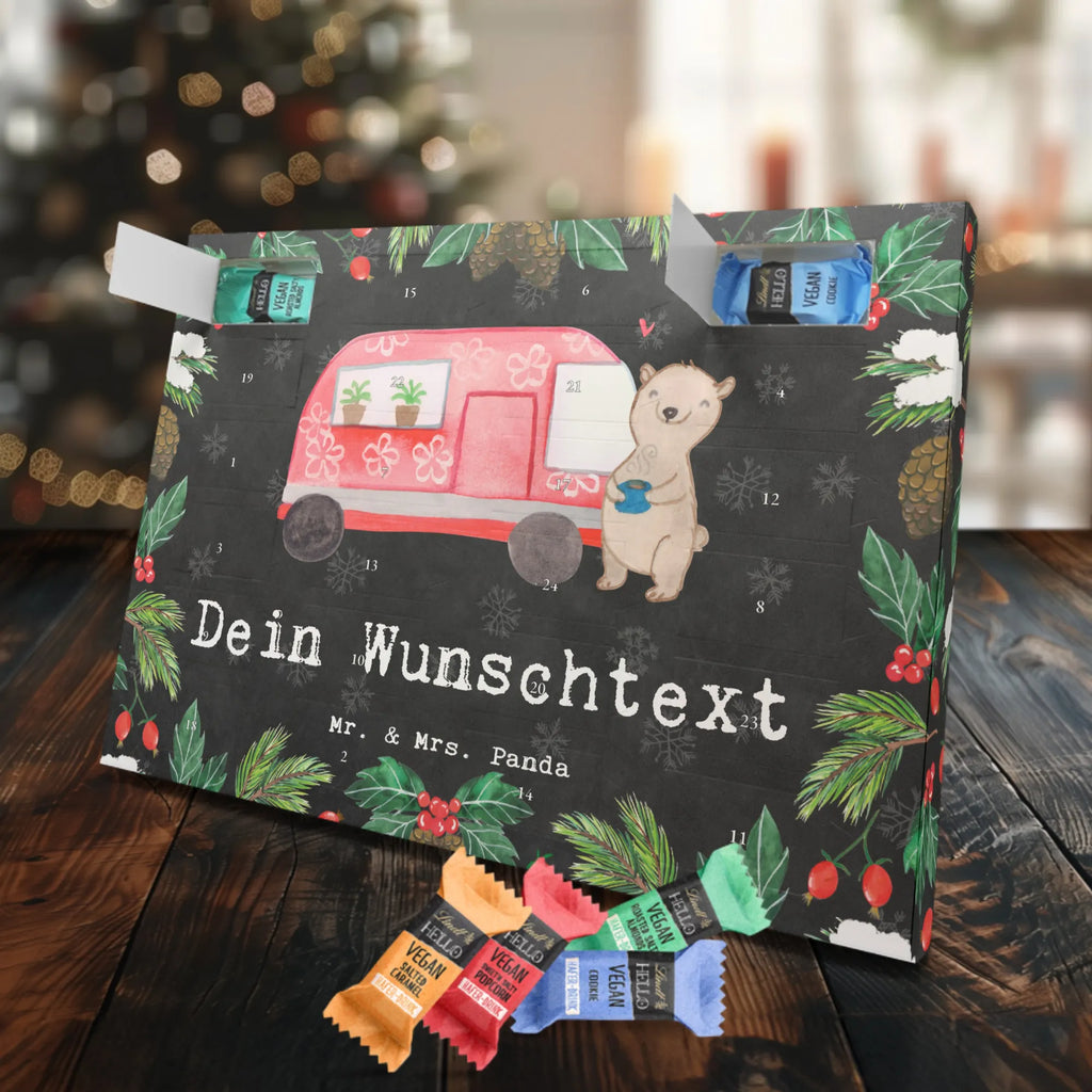 Personalisierter veganer Adventskalender Bär Camper Personalisierter veganer Adventskalender, Geschenk, Sport, Sportart, Hobby, Schenken, Danke, Dankeschön, Auszeichnung, Gewinn, Sportler, Camper, Campen, Zelten, Campingplatz, Wohnmobil, Roadtrip, Urlaub