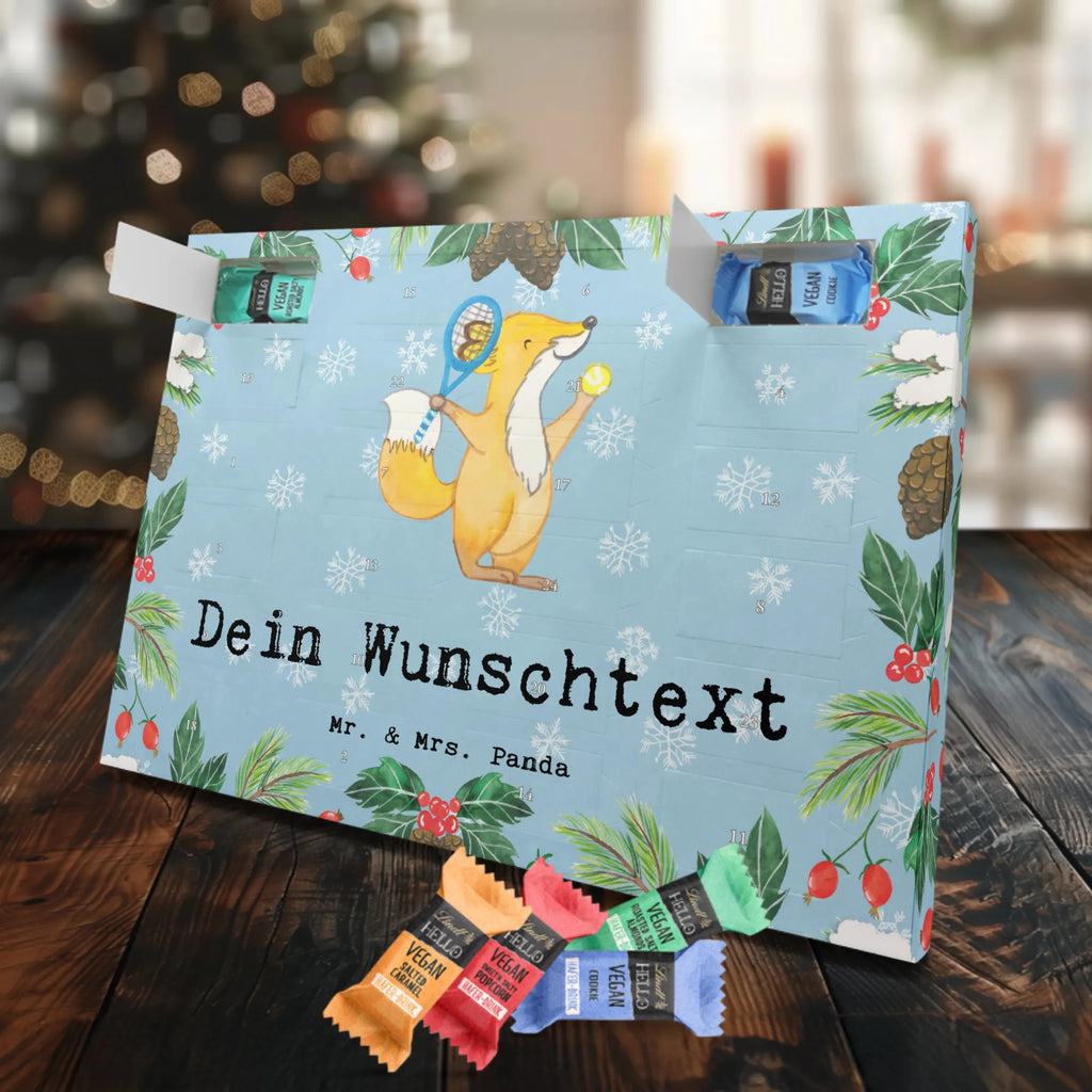 Personalisierter veganer Adventskalender Fuchs Tennis spielen Personalisierter veganer Adventskalender, Geschenk, Sport, Sportart, Hobby, Schenken, Danke, Dankeschön, Auszeichnung, Gewinn, Sportler, Tennis spielen, Tennisclub, Tennisverein, Tennis Turnier, Ballsportart