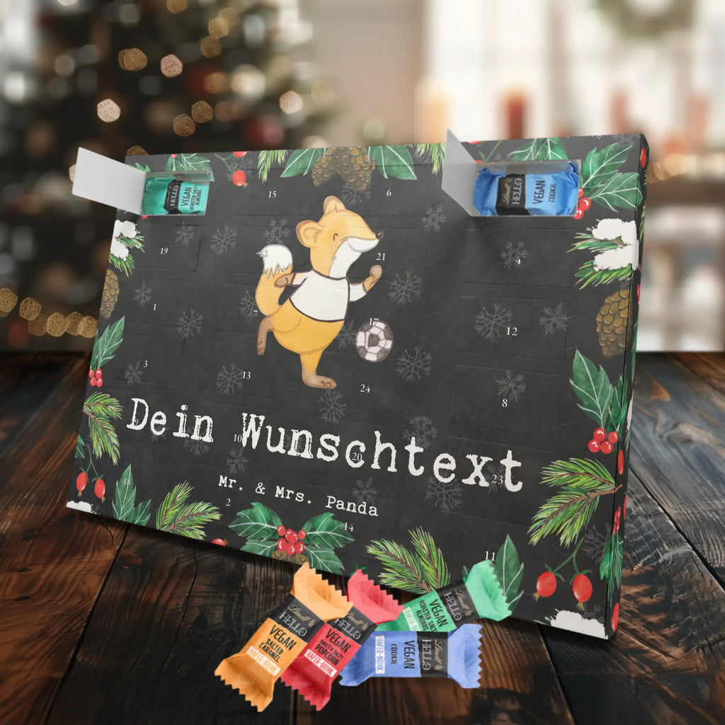 Personalisierter veganer Adventskalender Fuchs Fußball spielen Personalisierter veganer Adventskalender, Geschenk, Sport, Sportart, Hobby, Schenken, Danke, Dankeschön, Auszeichnung, Gewinn, Sportler, Fußball, Soccer, Fußballer, Bolzen, Bolzplatz, Fußballerin