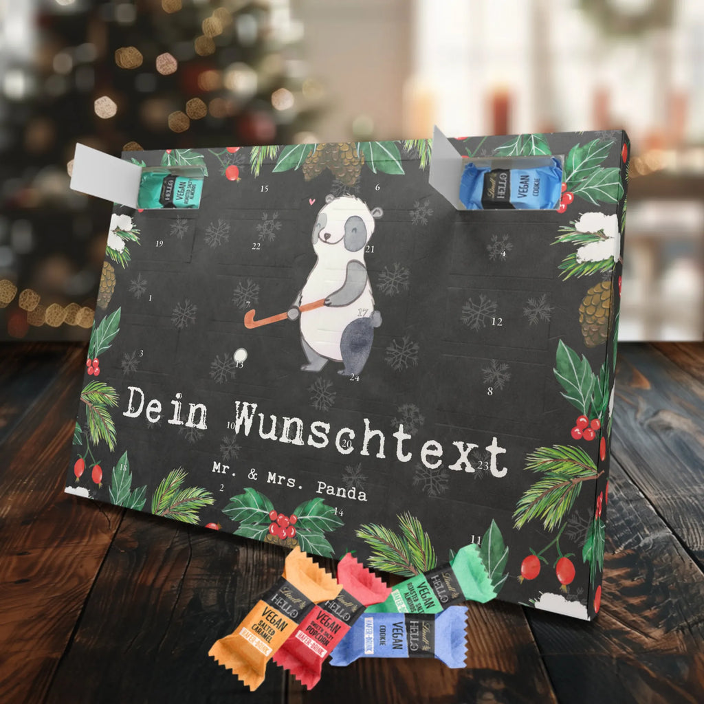 Personalisierter veganer Adventskalender Panda Hockey spielen Personalisierter veganer Adventskalender, Geschenk, Sport, Sportart, Hobby, Schenken, Danke, Dankeschön, Auszeichnung, Gewinn, Sportler, Hockey spielen, Feldhockey, Hockeyschläger, Hockey Verein