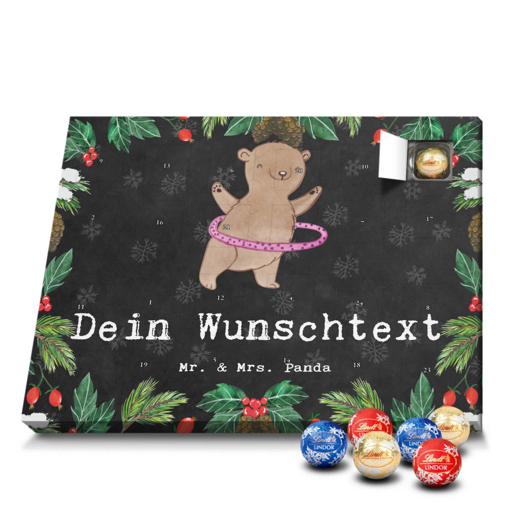 Personalisierter Kugel Markenschokolade Adventskalender Bär Hula Hoop Personalisierter Kugel Markenschokolade Adventskalender, Geschenk, Sport, Sportart, Hobby, Schenken, Danke, Dankeschön, Auszeichnung, Gewinn, Sportler, Hula Hoop, Fitness, Training