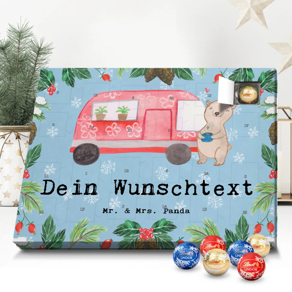 Personalisierter Kugel Markenschokolade Adventskalender Bär Camper Personalisierter Kugel Markenschokolade Adventskalender, Geschenk, Sport, Sportart, Hobby, Schenken, Danke, Dankeschön, Auszeichnung, Gewinn, Sportler, Camper, Campen, Zelten, Campingplatz, Wohnmobil, Roadtrip, Urlaub