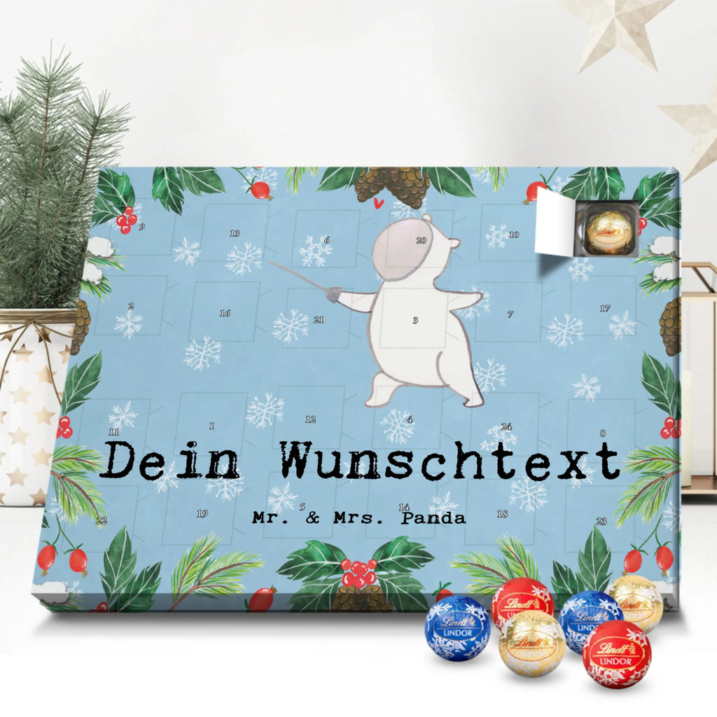 Personalisierter Kugel Markenschokolade Adventskalender Panda Fechten Personalisierter Kugel Markenschokolade Adventskalender, Geschenk, Sport, Sportart, Hobby, Schenken, Danke, Dankeschön, Auszeichnung, Gewinn, Sportler, Fechten, Fechter Bund, Fecht Verein, Fecht Club