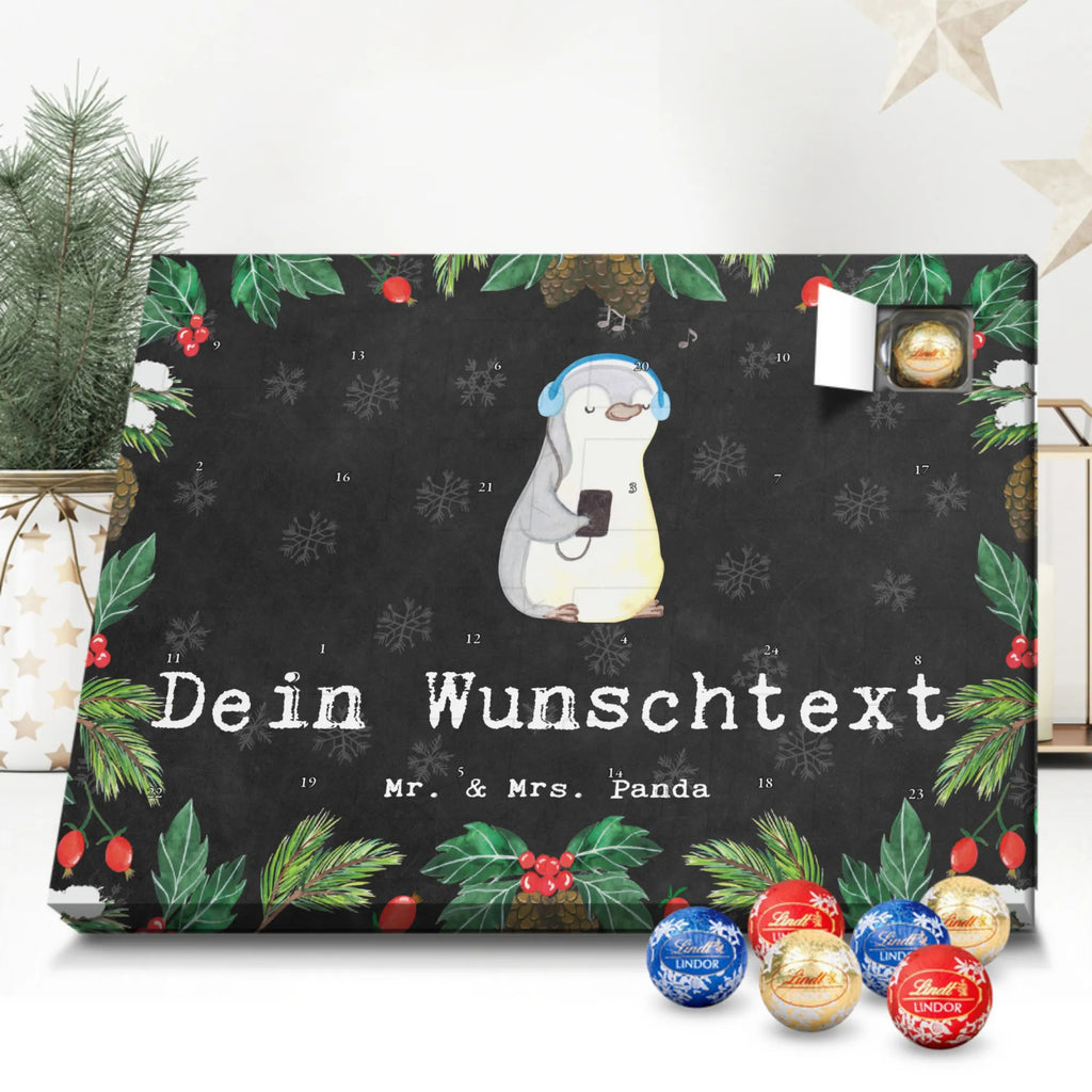 Personalisierter Kugel Markenschokolade Adventskalender Pinguin Musik hören Personalisierter Kugel Markenschokolade Adventskalender, Geschenk, Sport, Sportart, Hobby, Schenken, Danke, Dankeschön, Auszeichnung, Gewinn, Sportler, Musik hören, Lieblingssong