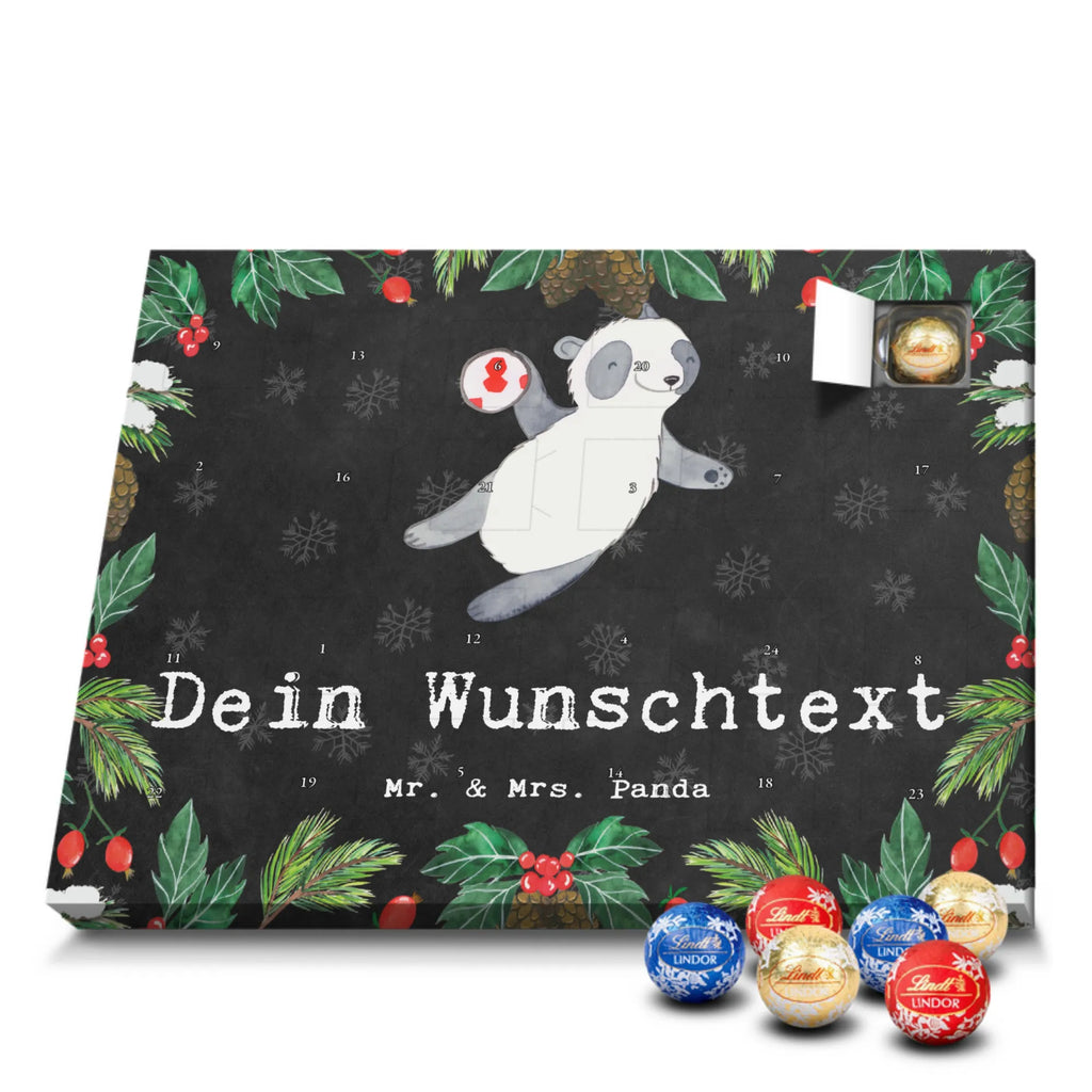 Personalisierter Kugel Markenschokolade Adventskalender Panda Handball spielen Personalisierter Kugel Markenschokolade Adventskalender, Geschenk, Sport, Sportart, Hobby, Schenken, Danke, Dankeschön, Auszeichnung, Gewinn, Sportler, Handball spielen, Handball Turnier, Handball Club, Handball Verein