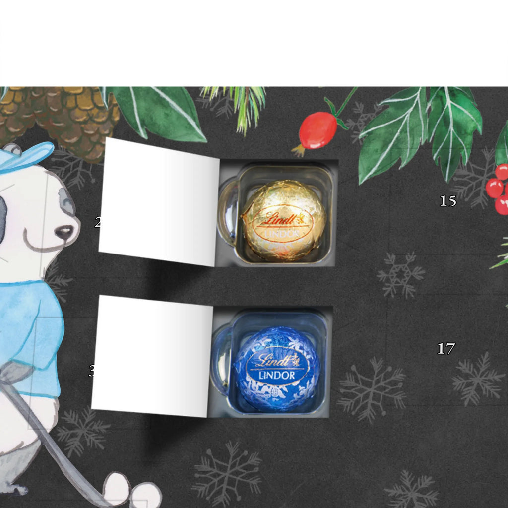 Personalisierter Kugel Markenschokolade Adventskalender Panda Golfen Personalisierter Kugel Markenschokolade Adventskalender, Geschenk, Sport, Sportart, Hobby, Schenken, Danke, Dankeschön, Auszeichnung, Gewinn, Sportler, Golfen, Golf spielen, Golfplatz, Golfturnier, Golf Verein