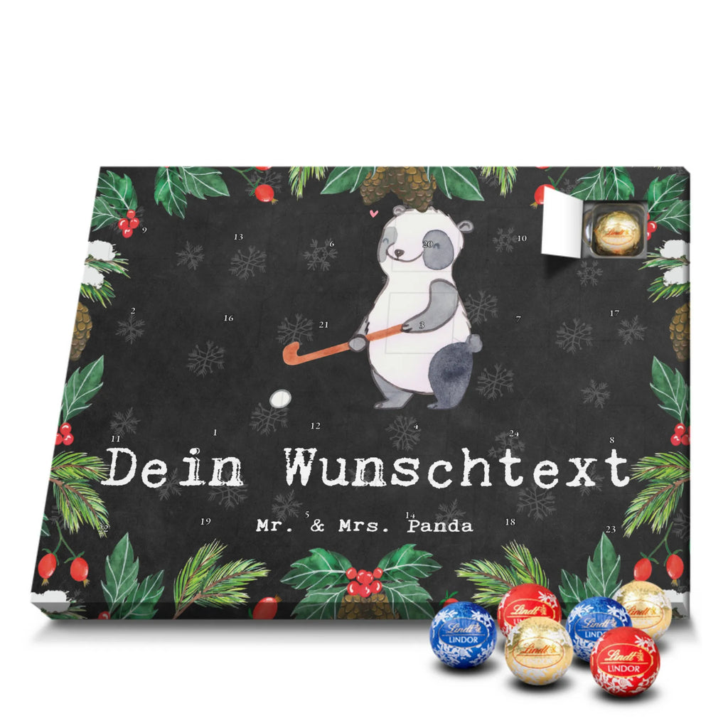 Personalisierter Kugel Markenschokolade Adventskalender Panda Hockey spielen Personalisierter Kugel Markenschokolade Adventskalender, Geschenk, Sport, Sportart, Hobby, Schenken, Danke, Dankeschön, Auszeichnung, Gewinn, Sportler, Hockey spielen, Feldhockey, Hockeyschläger, Hockey Verein