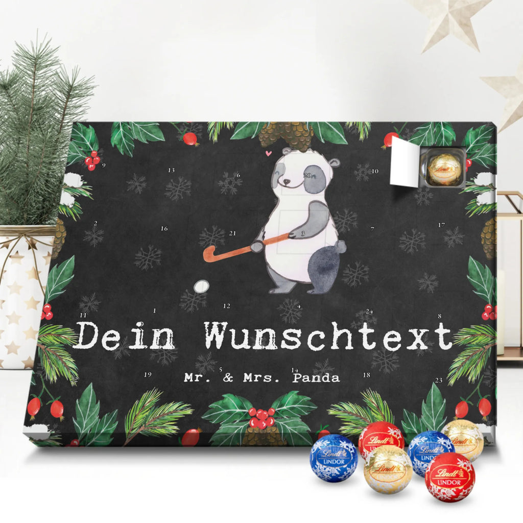 Personalisierter Kugel Markenschokolade Adventskalender Panda Hockey spielen Personalisierter Kugel Markenschokolade Adventskalender, Geschenk, Sport, Sportart, Hobby, Schenken, Danke, Dankeschön, Auszeichnung, Gewinn, Sportler, Hockey spielen, Feldhockey, Hockeyschläger, Hockey Verein