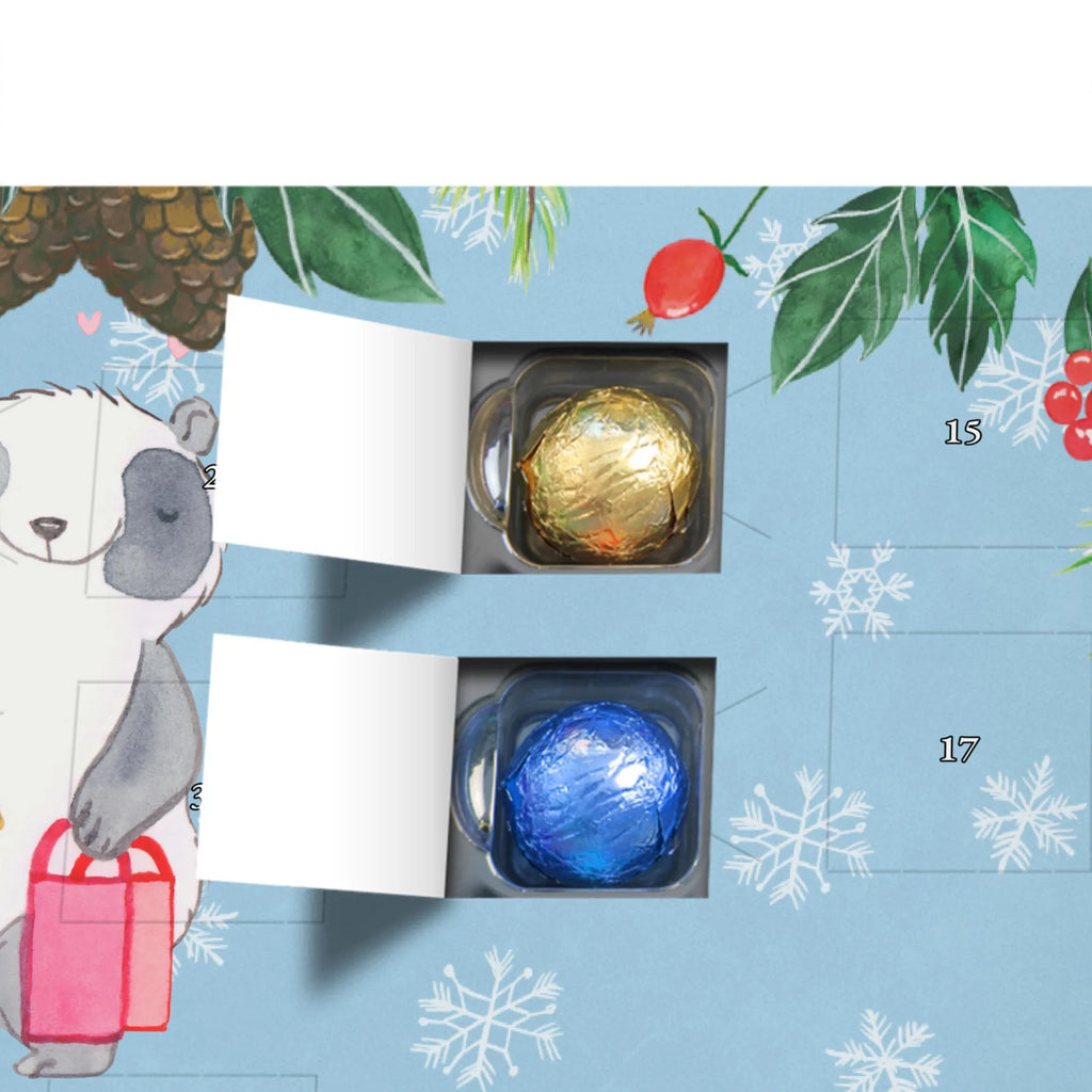 Schoko Adventskalender Panda Shopping Adventskalender, Schokoladen Adventskalender, Schoko Adventskalender, Geschenk, Sport, Sportart, Hobby, Schenken, Danke, Dankeschön, Auszeichnung, Gewinn, Sportler, Shopping, shoppen, einkaufen